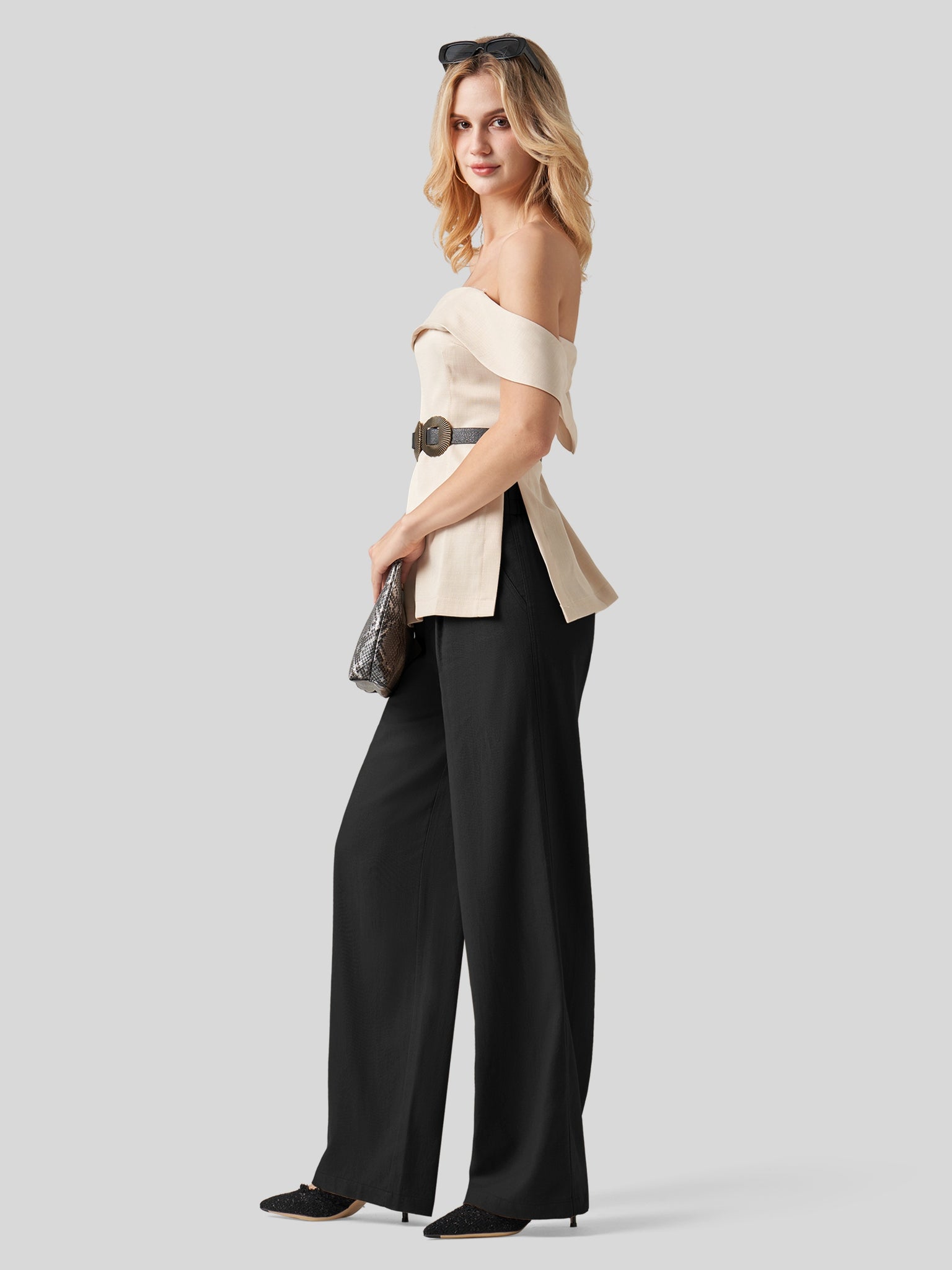 Women's Linen Wide-Leg Dress Slacks 31 Inch