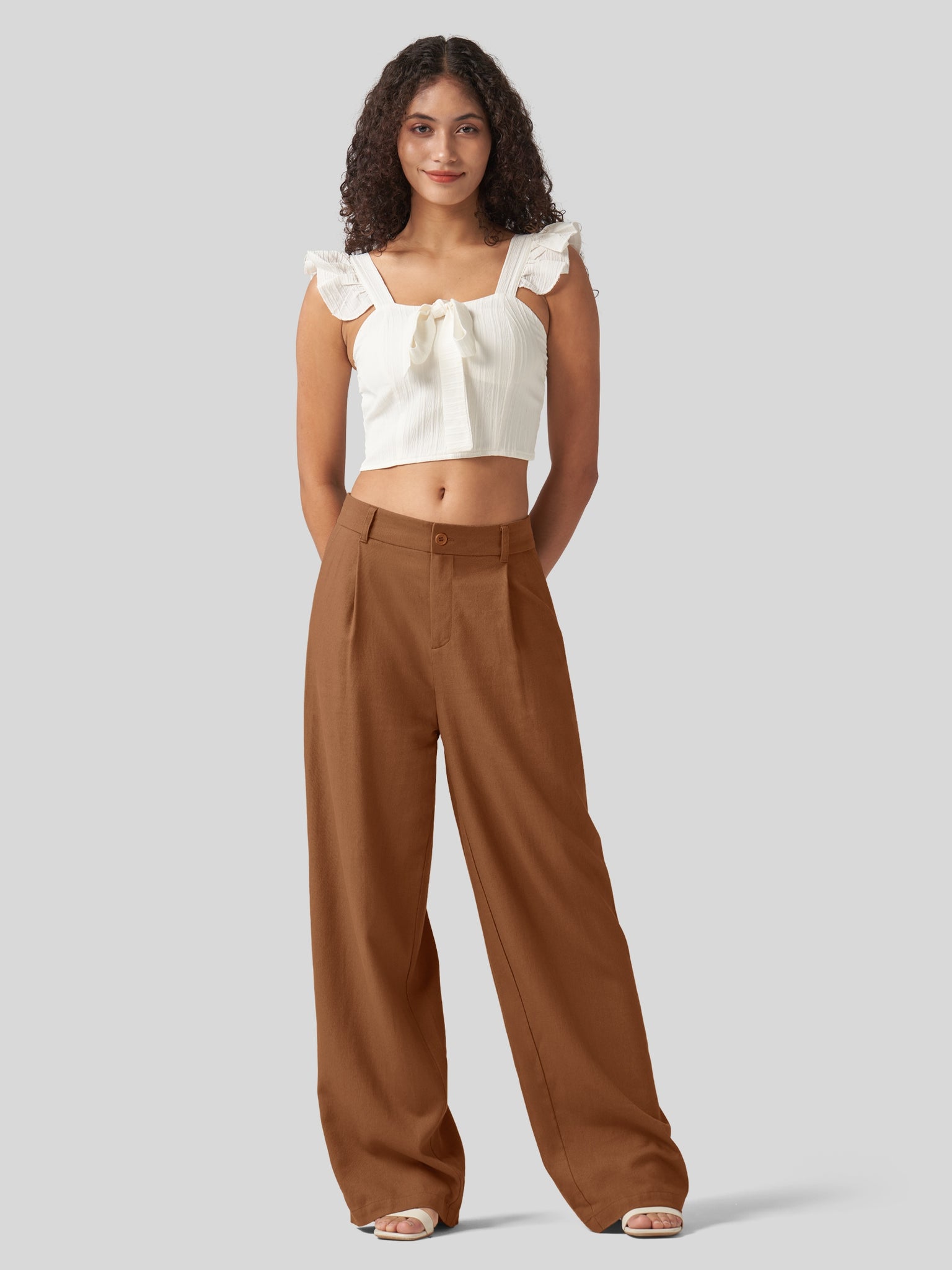 Women's Linen Wide-Leg Dress Slacks 31 Inch