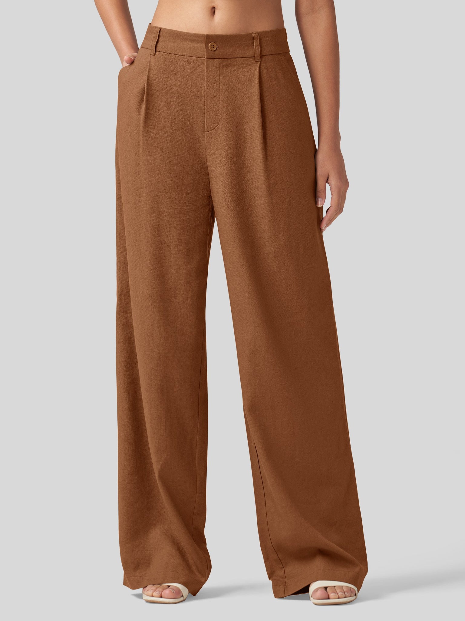 Women's Linen Wide-Leg Dress Slacks 29 Inch