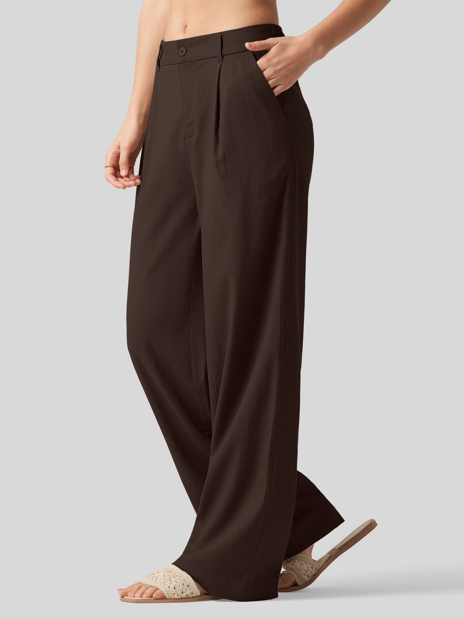 Women's Linen Wide-Leg Dress Slacks 31 Inch