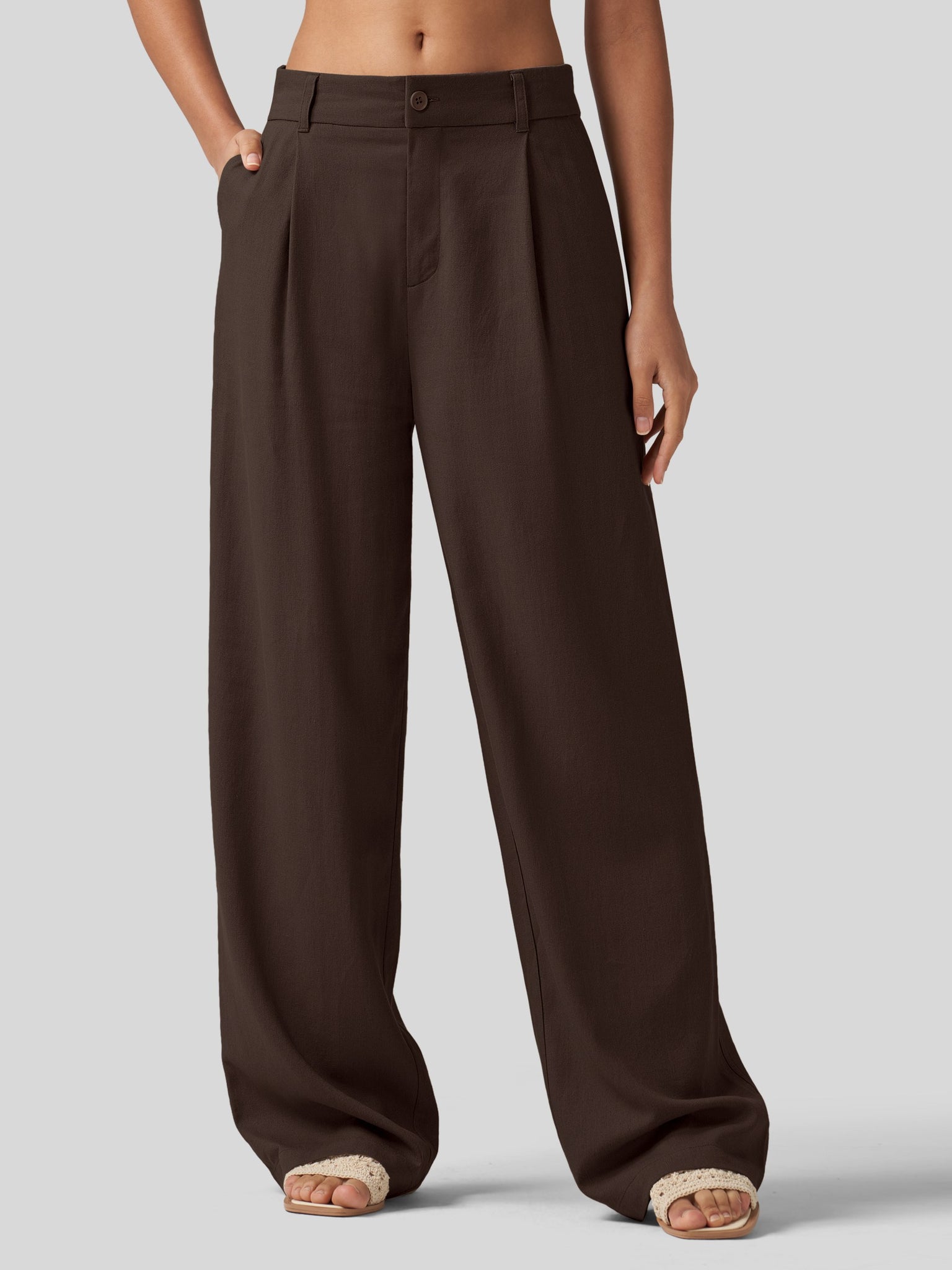 Women's Linen Wide-Leg Dress Slacks 29 Inch