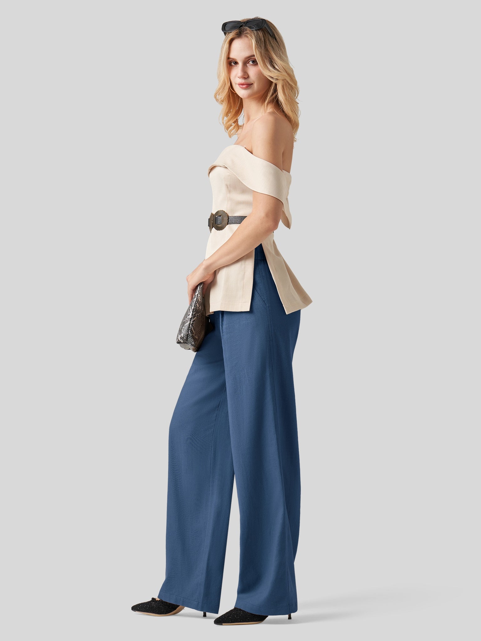 Women's Linen Wide-Leg Dress Slacks 31 Inch