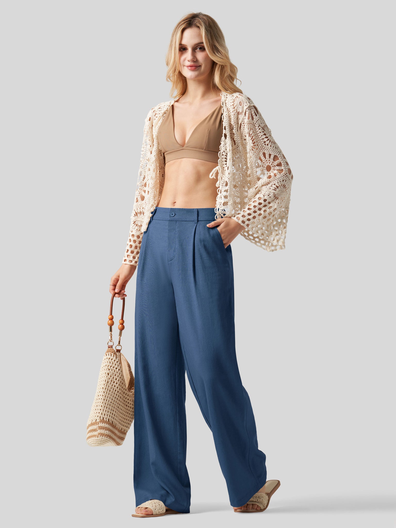 Women's Linen Wide-Leg Dress Slacks 29 Inch