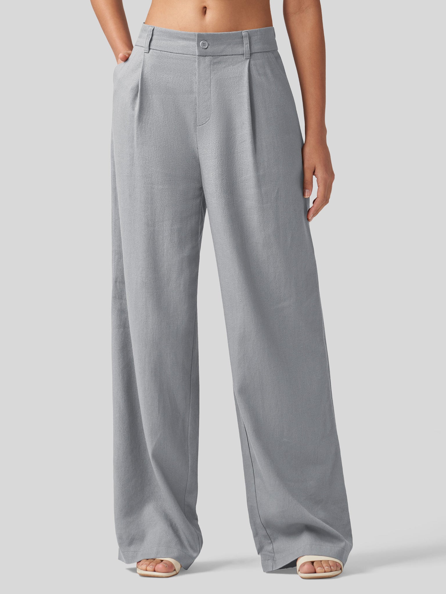 Women's Linen Wide-Leg Dress Slacks 29 Inch