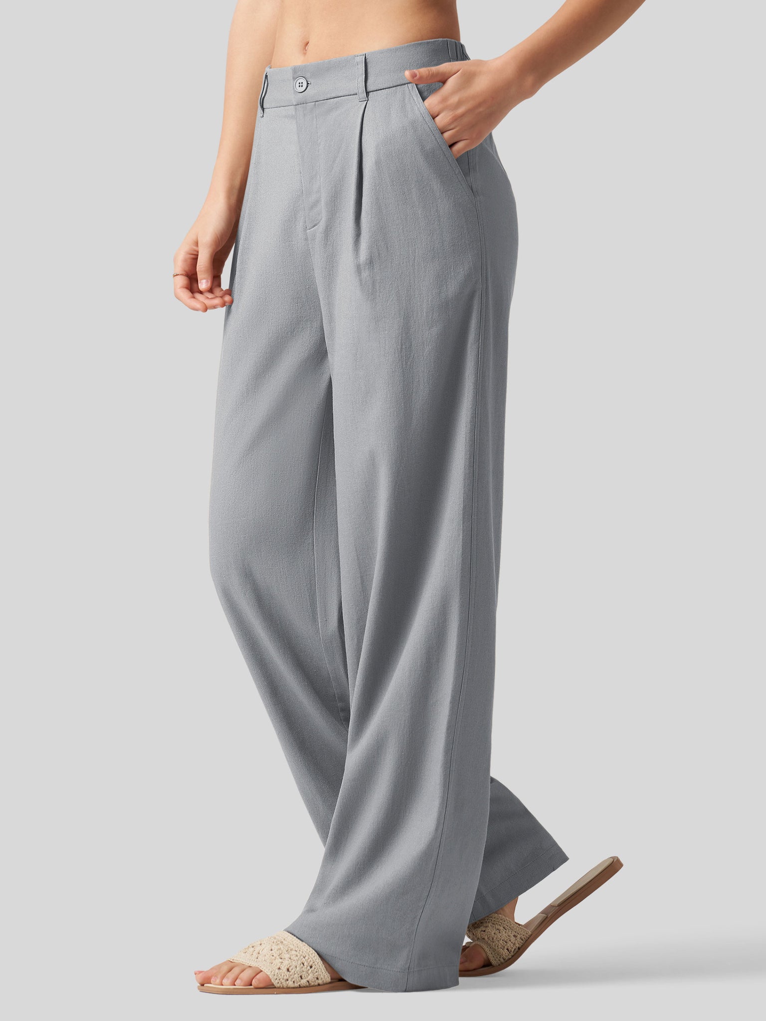 Women's Linen Wide-Leg Dress Slacks 31 Inch