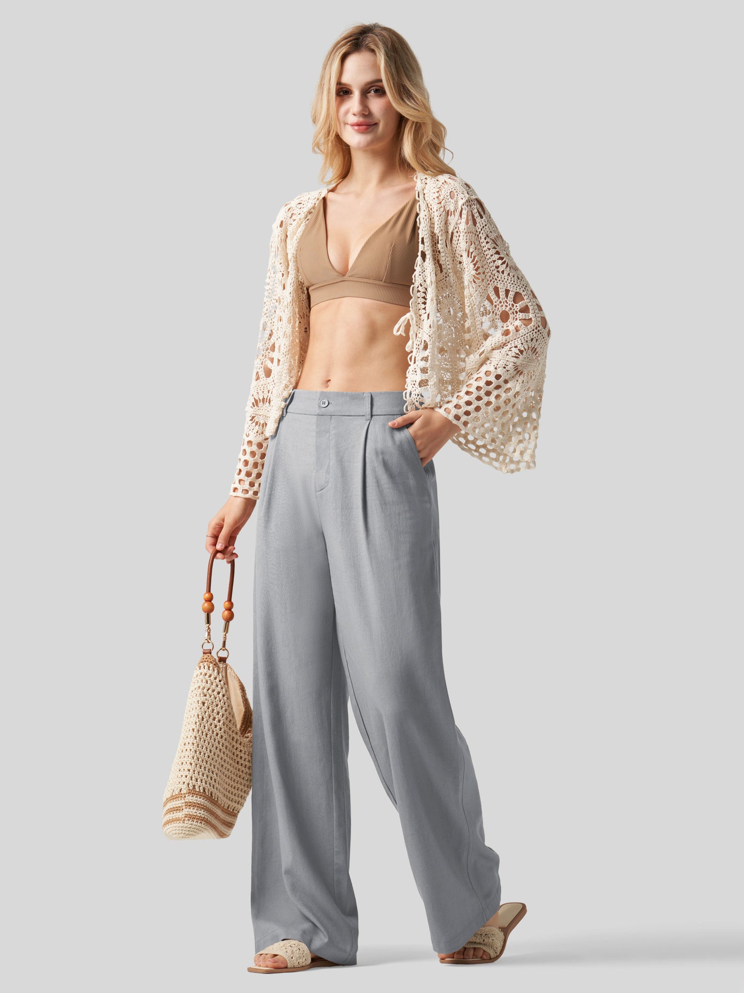 Women's Linen Wide-Leg Dress Slacks 31 Inch