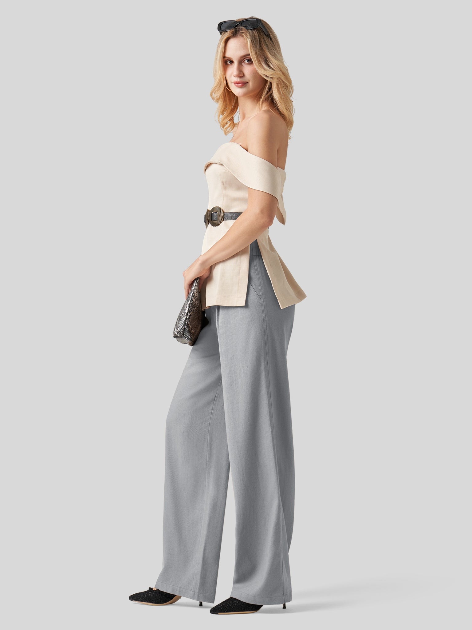 Women's Linen Wide-Leg Dress Slacks 29 Inch