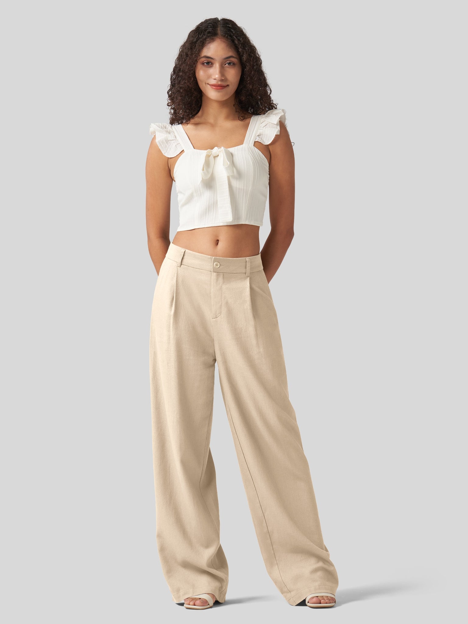 Women's Linen Wide-Leg Dress Slacks 29 Inch
