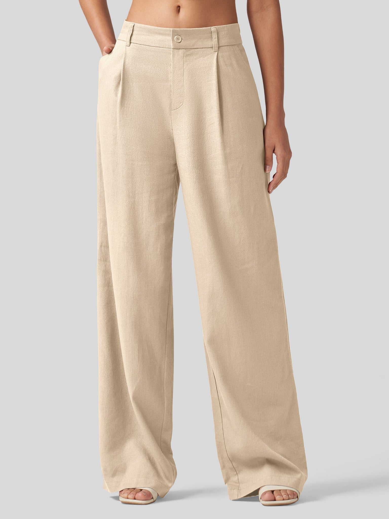 Women's Linen Wide-Leg Dress Slacks 29 Inch
