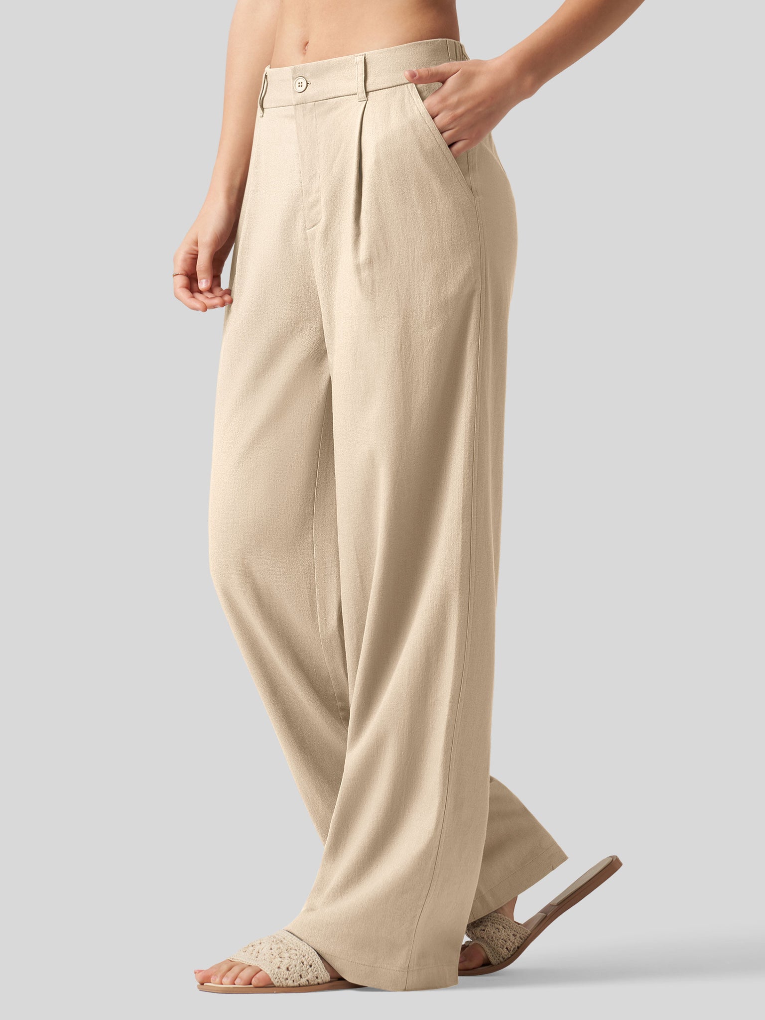 Women's Linen Wide-Leg Dress Slacks 31 Inch