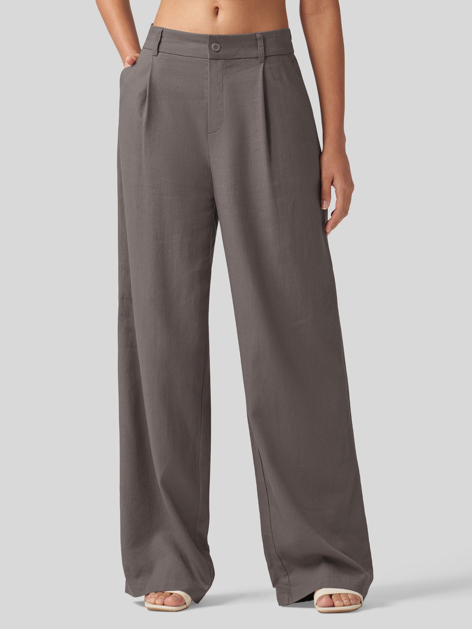 Women's Linen Wide-Leg Dress Slacks 29 Inch