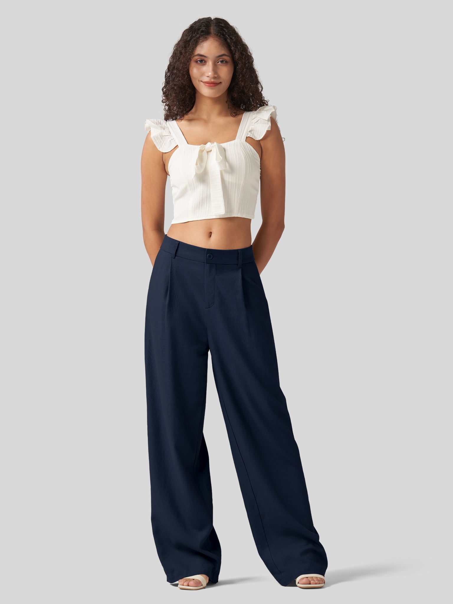 Women's Linen Wide-Leg Dress Slacks 29 Inch