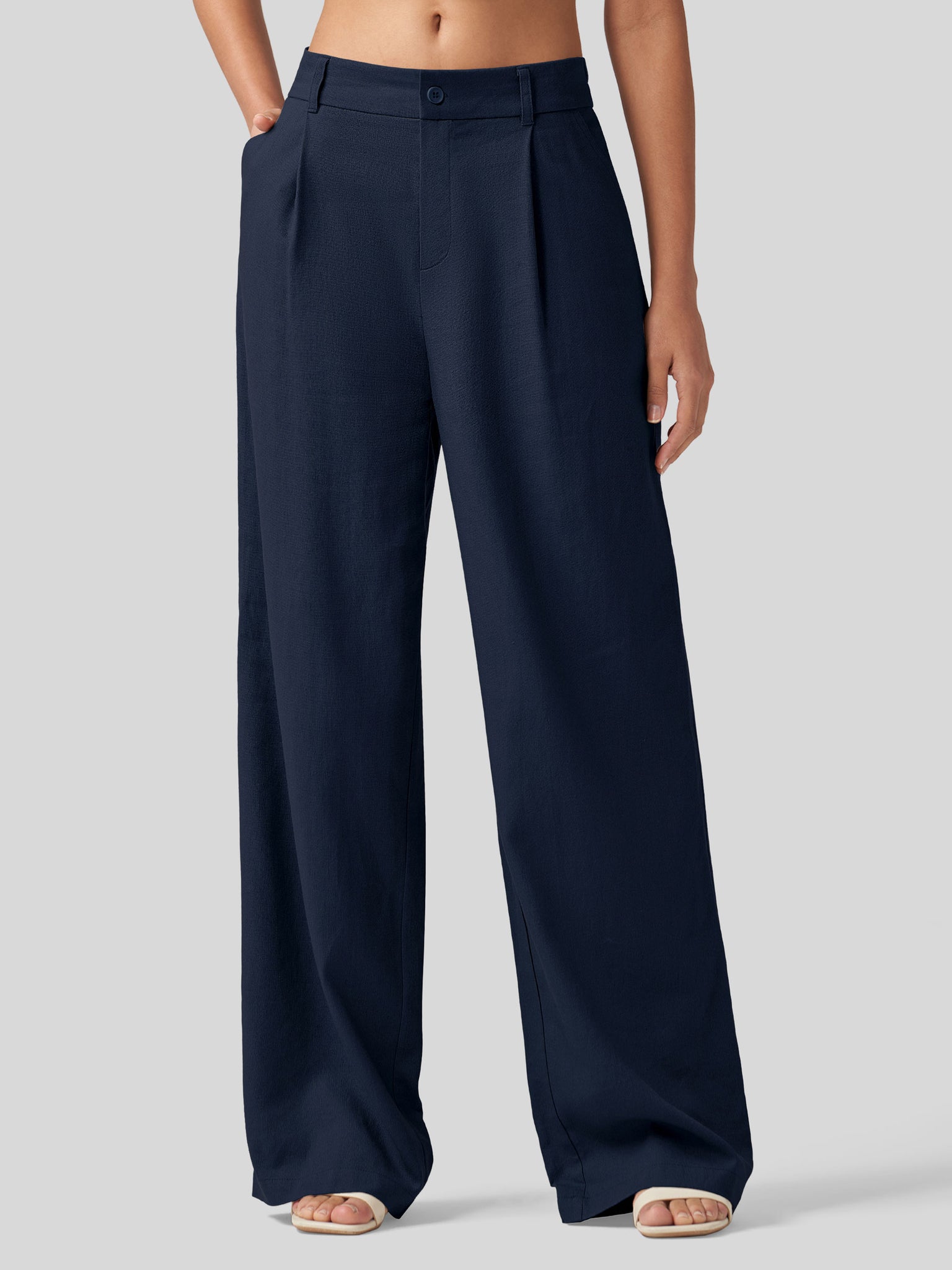Women's Linen Wide-Leg Dress Slacks 29 Inch