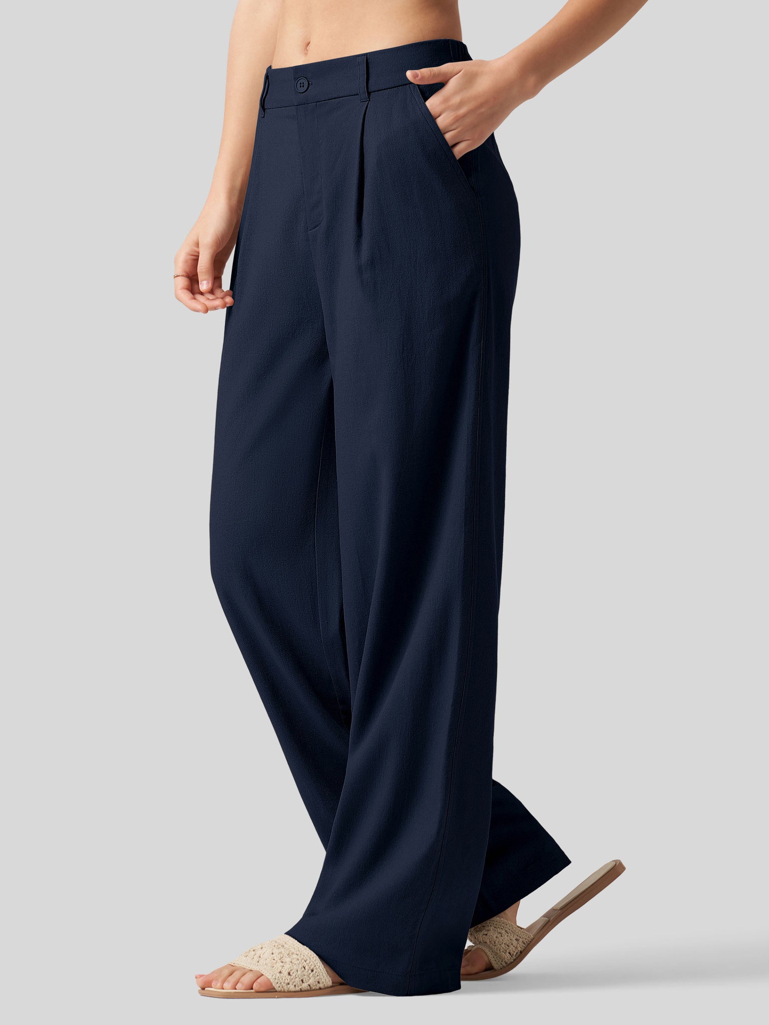 Women's Linen Wide-Leg Dress Slacks 31 Inch