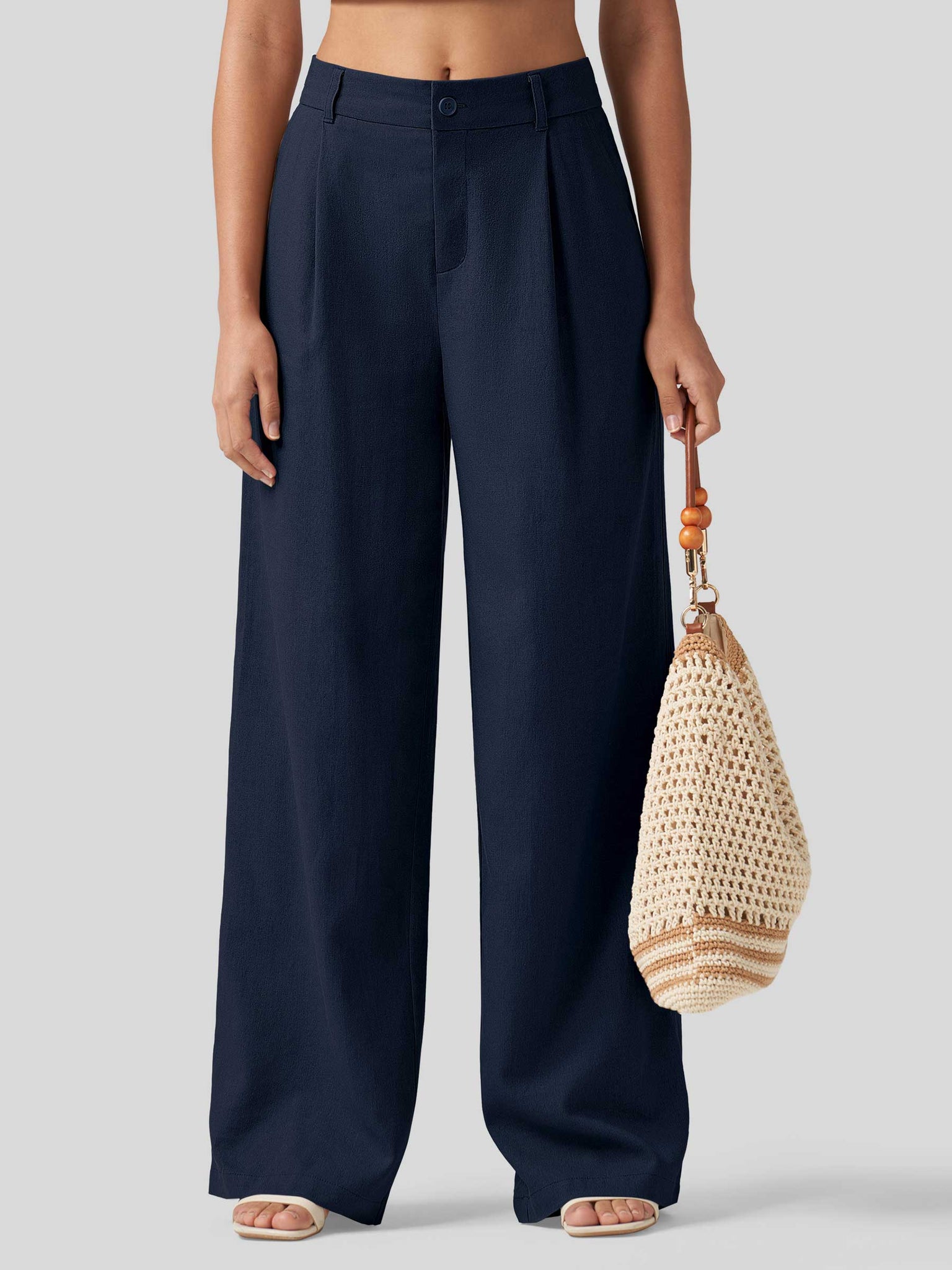 Women's Linen Wide-Leg Dress Slacks 31 Inch