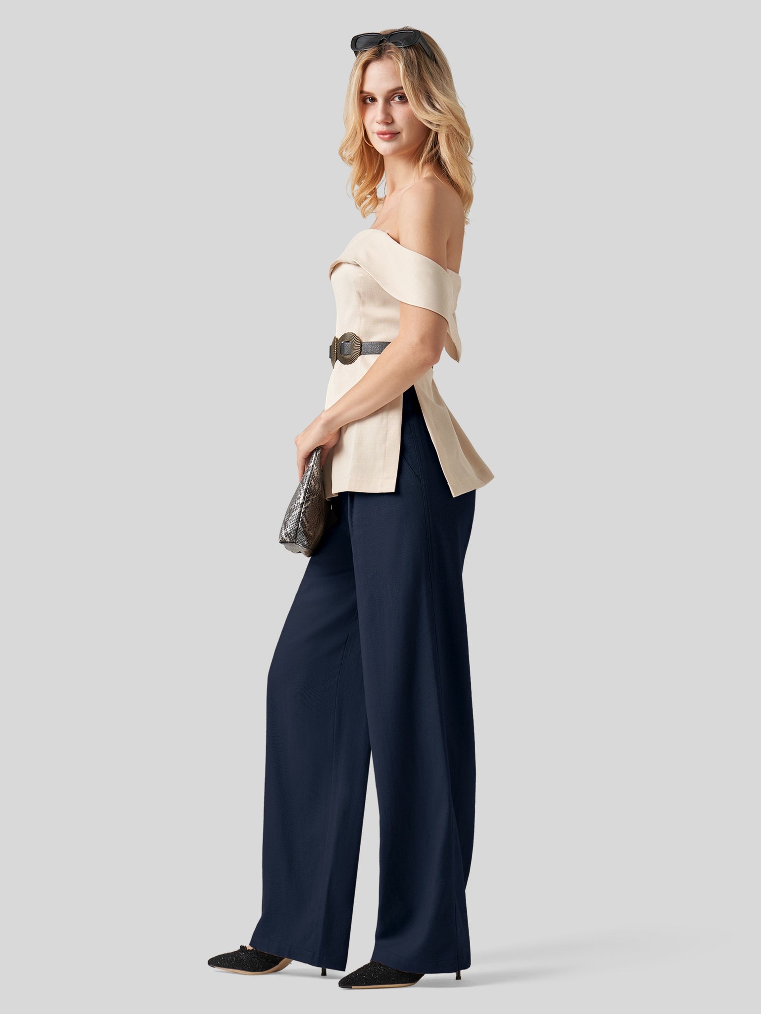 Women's Linen Wide-Leg Dress Slacks 31 Inch