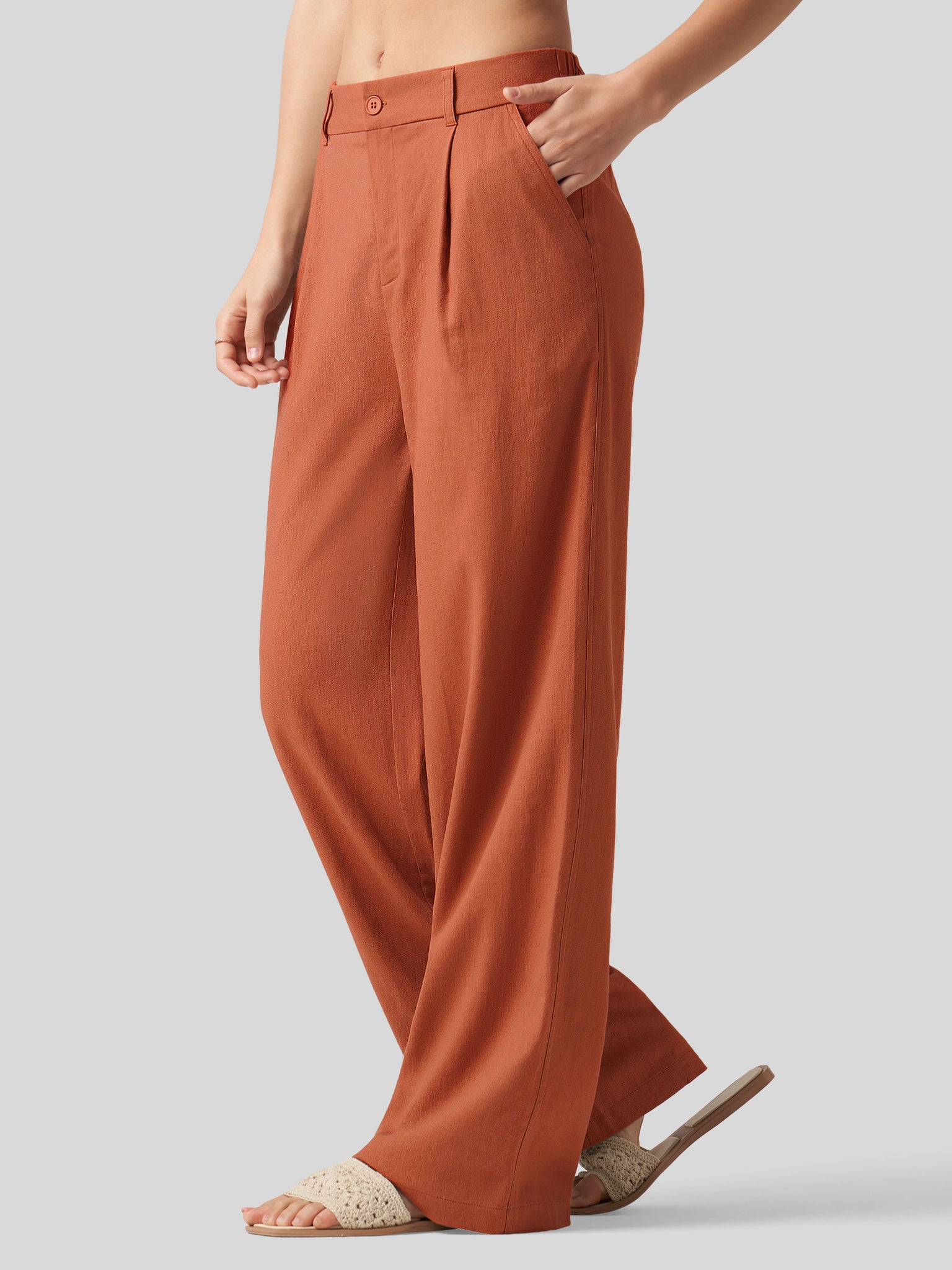 Women's Linen Wide-Leg Dress Slacks 31 Inch