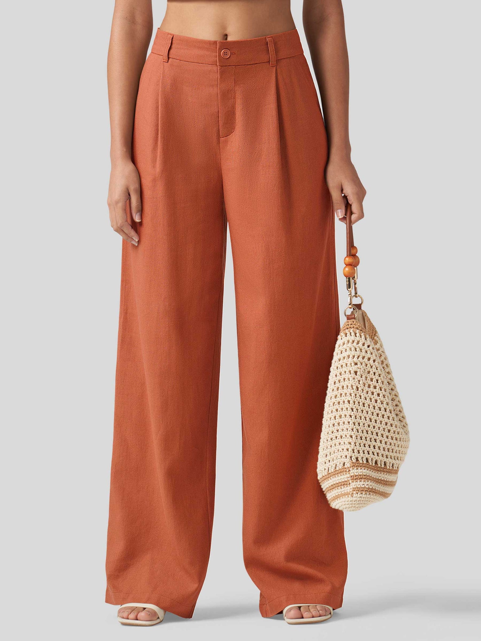 Women's Linen Wide-Leg Dress Slacks 31 Inch