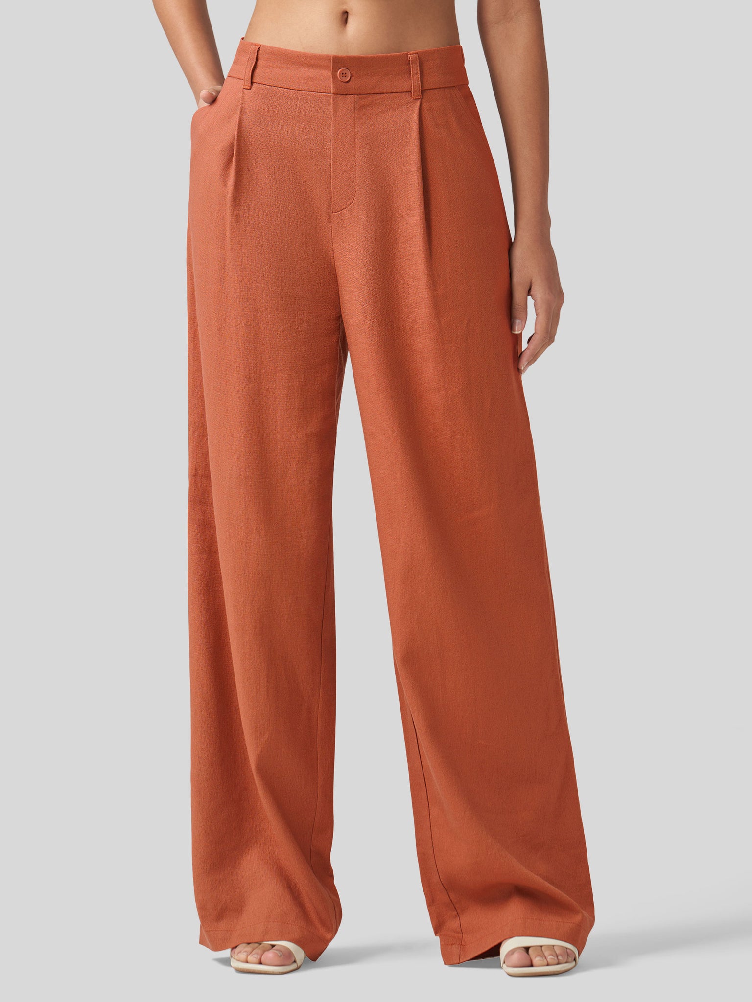 Women's Linen Wide-Leg Dress Slacks 29 Inch