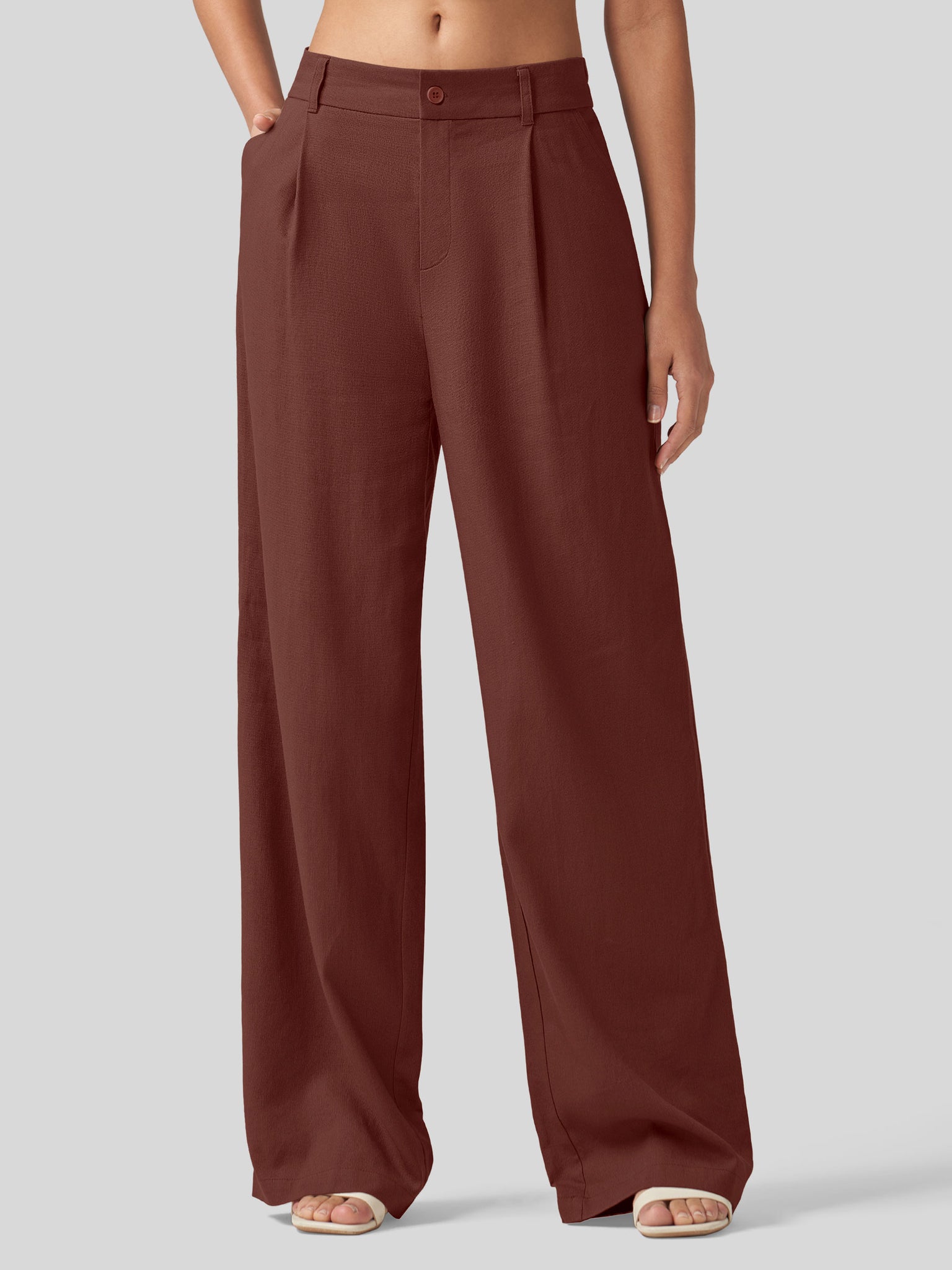 Women's Linen Wide-Leg Dress Slacks 29 Inch