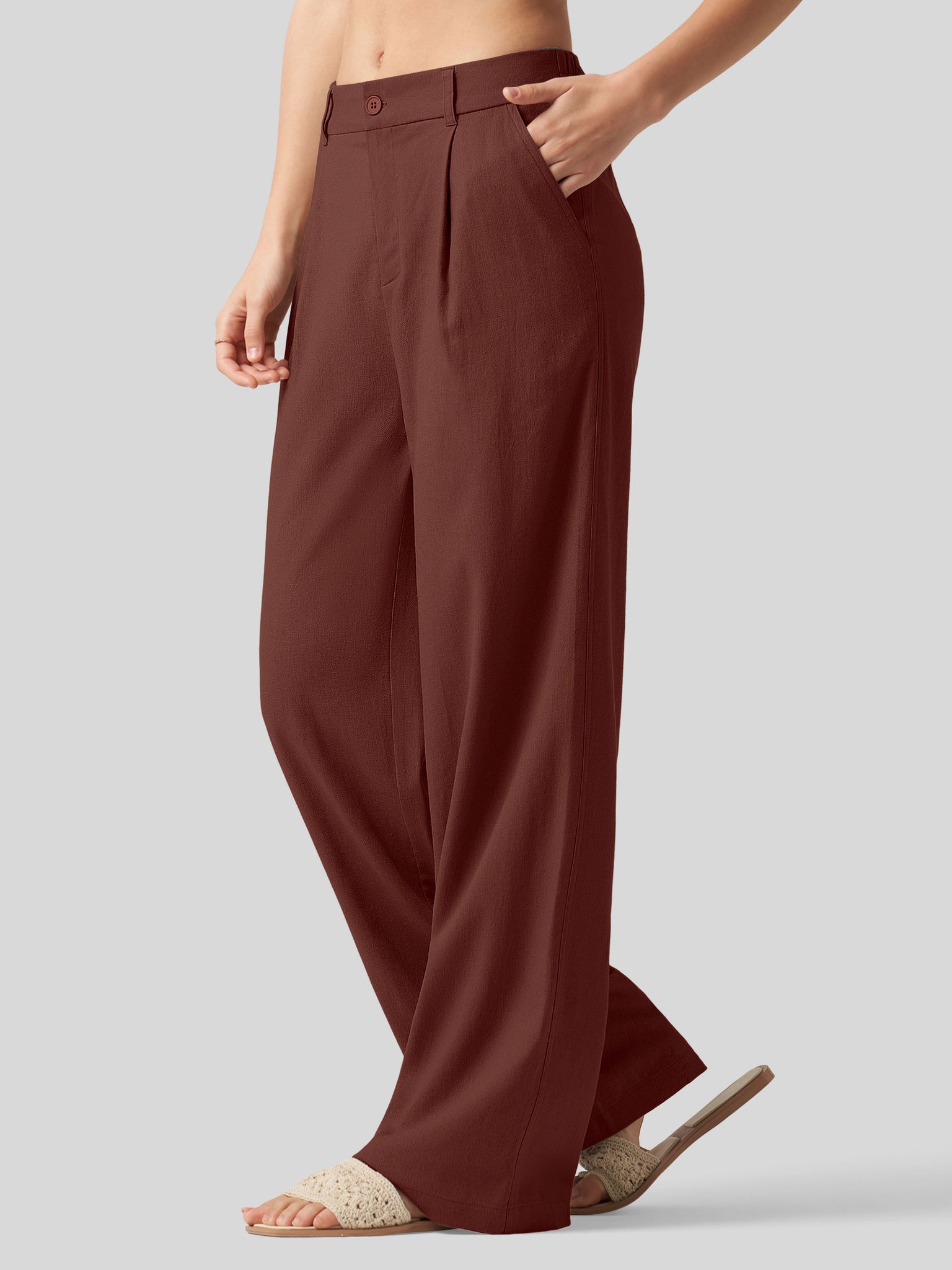 Women's Linen Wide-Leg Dress Slacks 31 Inch