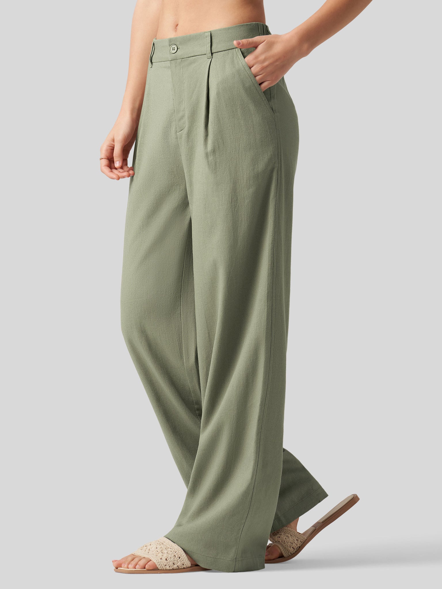 Women's Linen Wide-Leg Dress Slacks 31 Inch