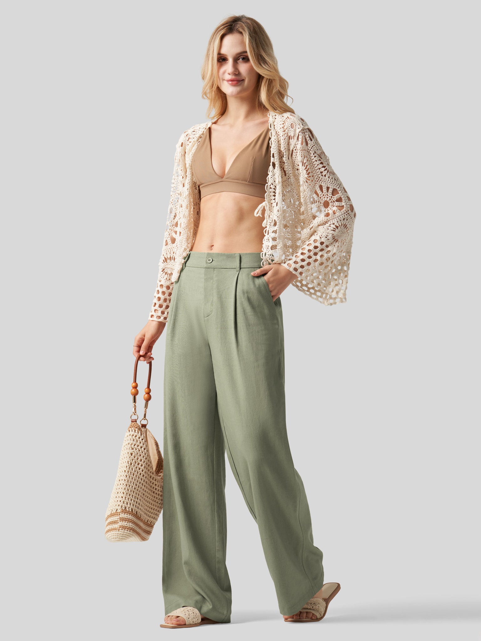 Women's Linen Wide-Leg Dress Slacks 31 Inch