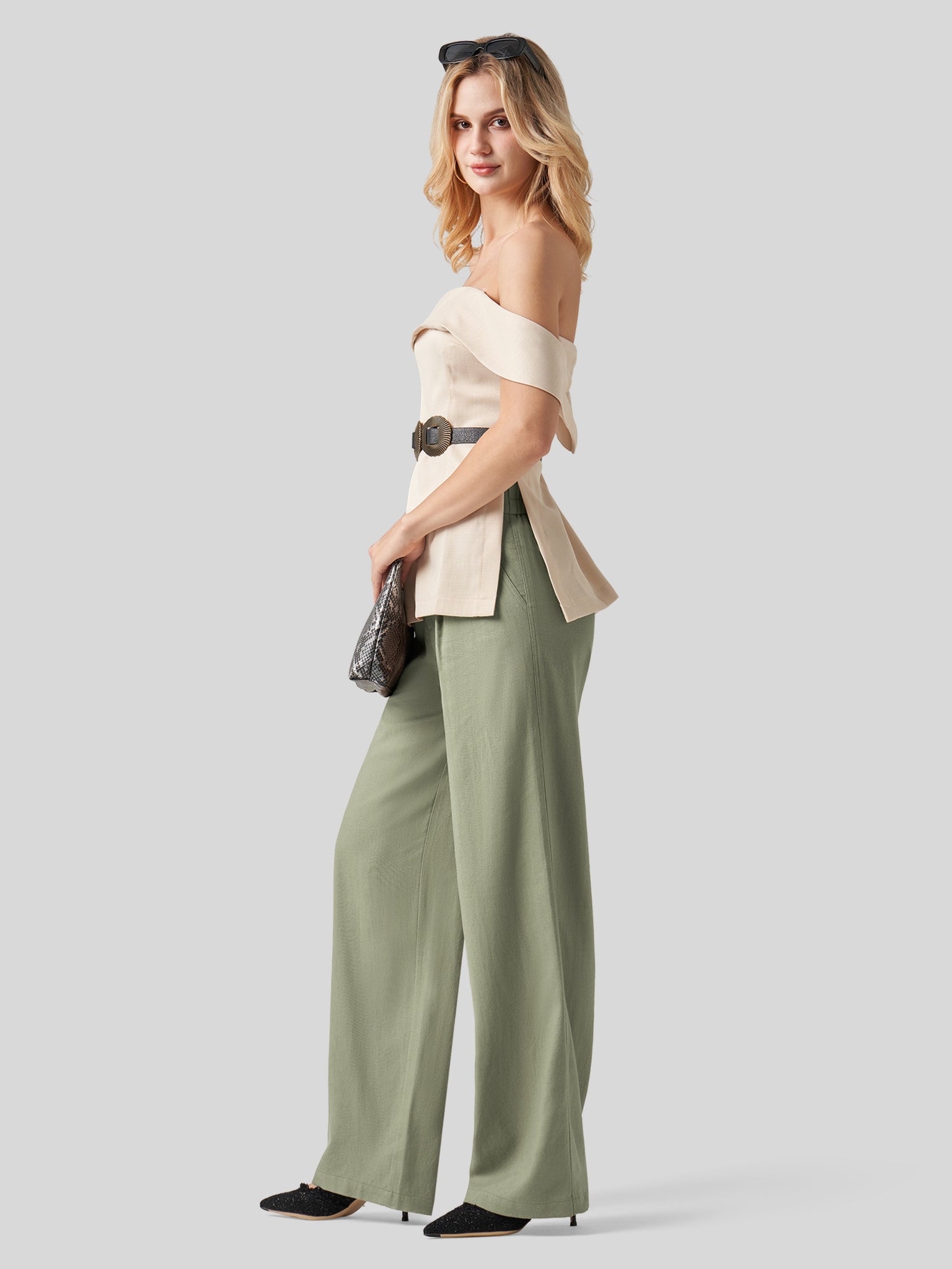 Women's Linen Wide-Leg Dress Slacks 29 Inch