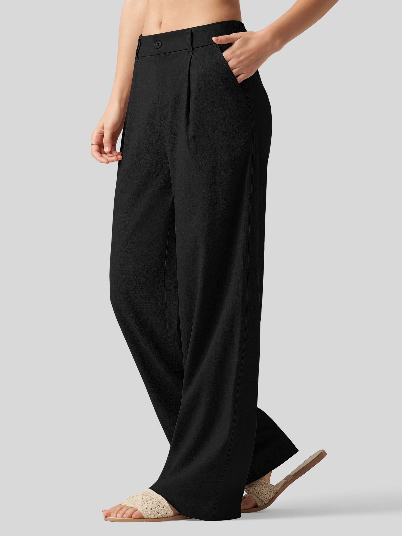 Women's Linen Wide-Leg Dress Slacks 29 inch