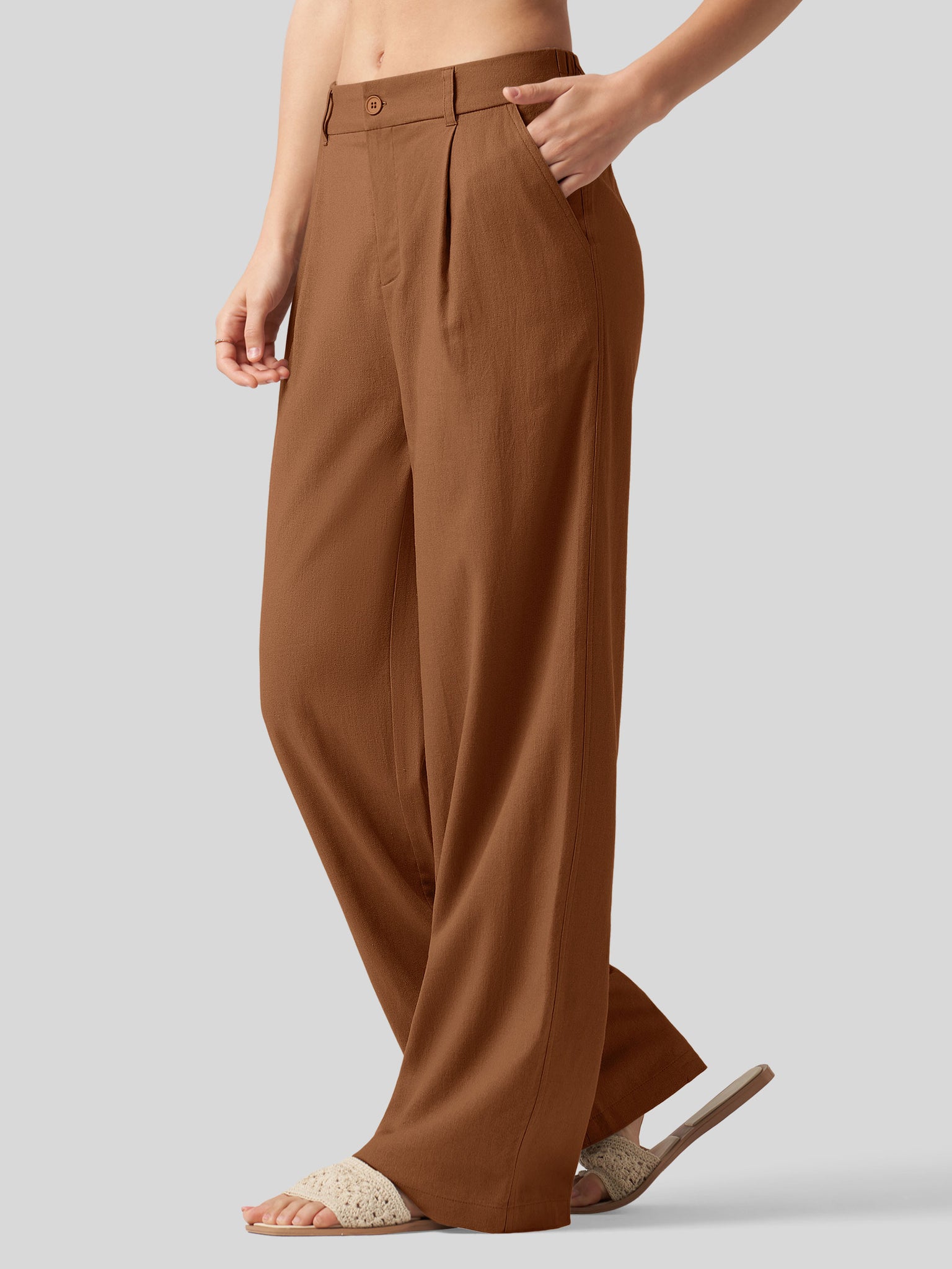 Women's Linen Wide-Leg Dress Slacks 29 inch