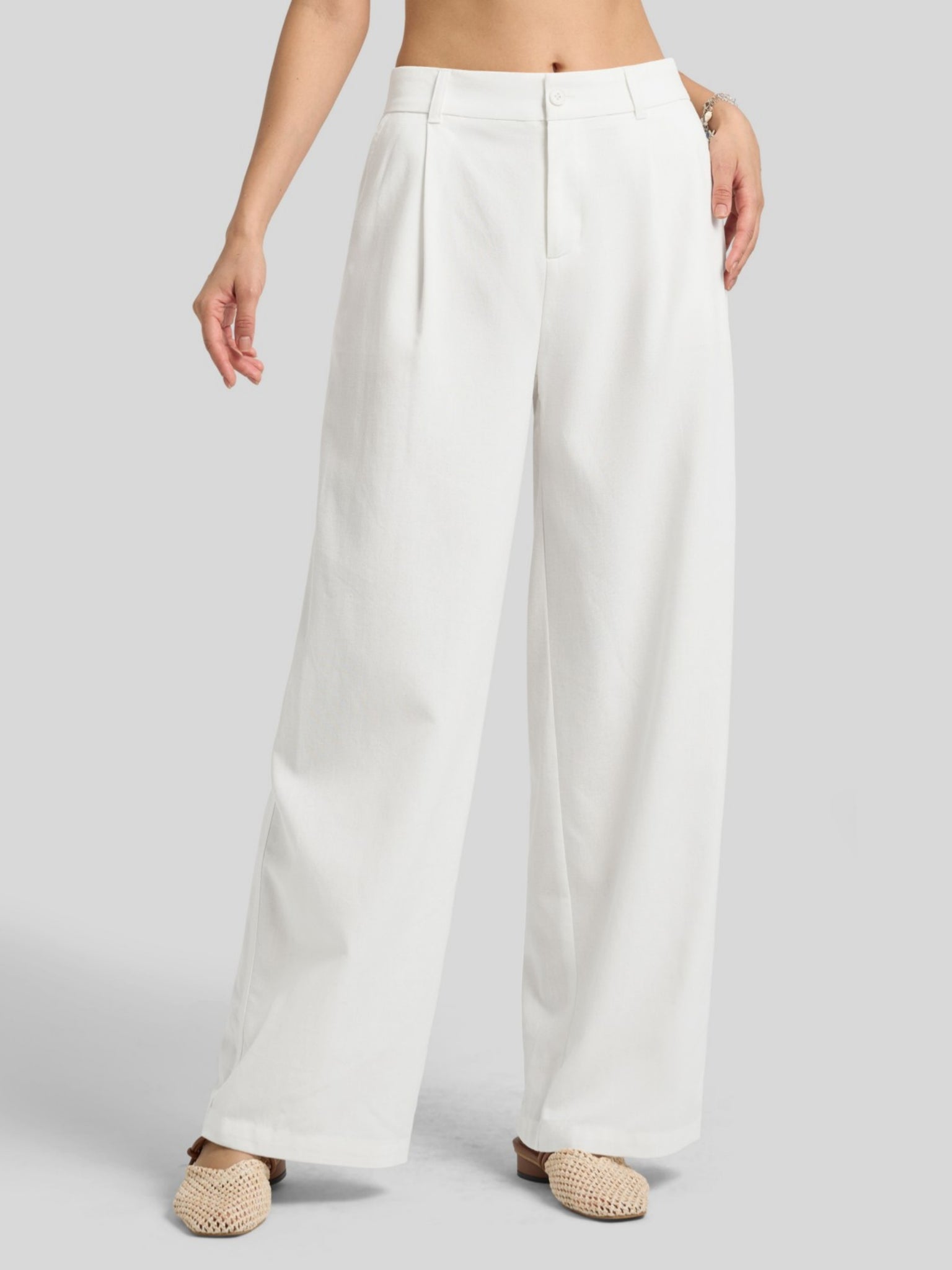Women's Linen Wide-Leg Dress Slacks 29 Inch