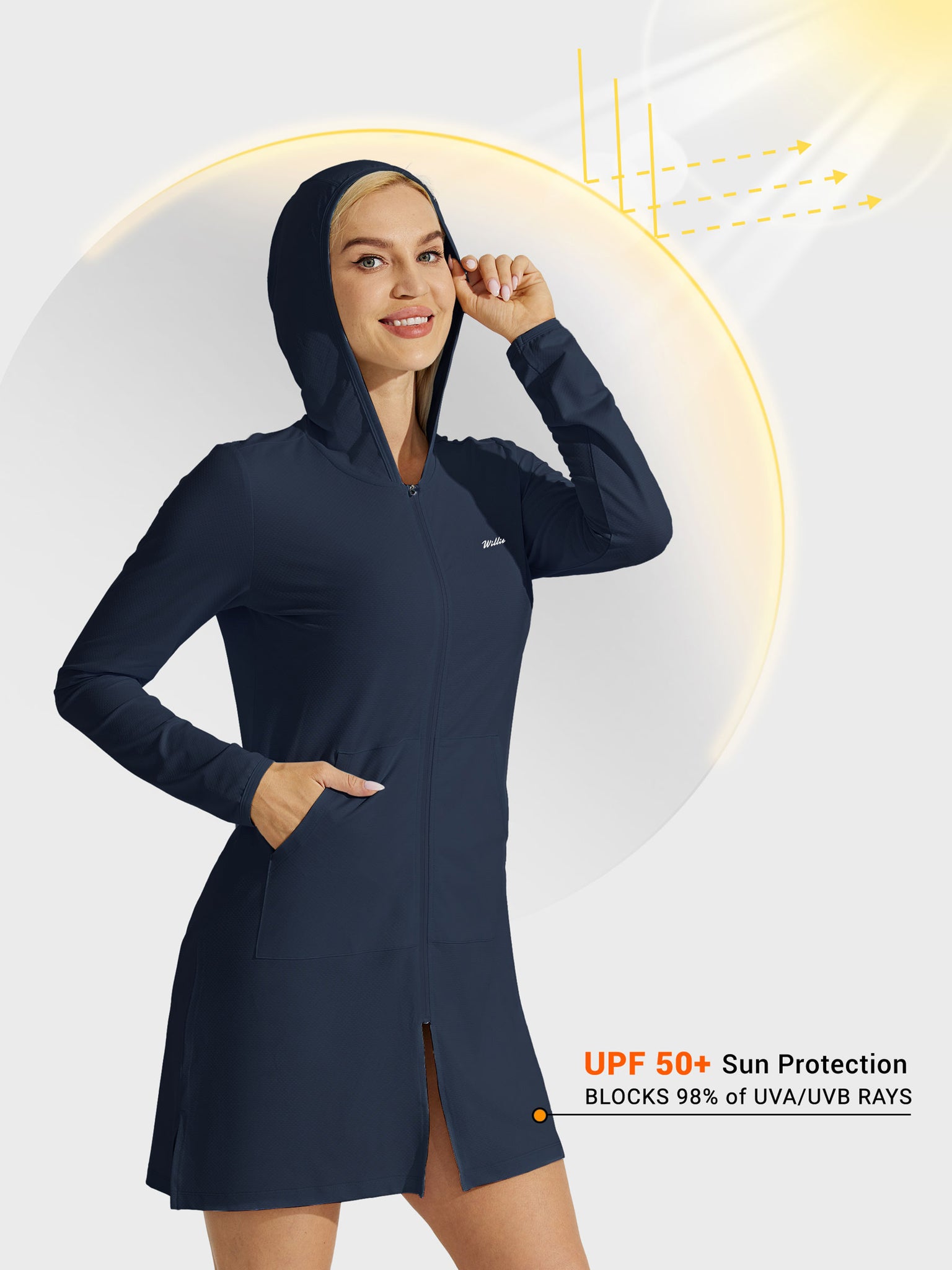 Women's Sun Protection Long Hoodie Jacket_Navy_model3