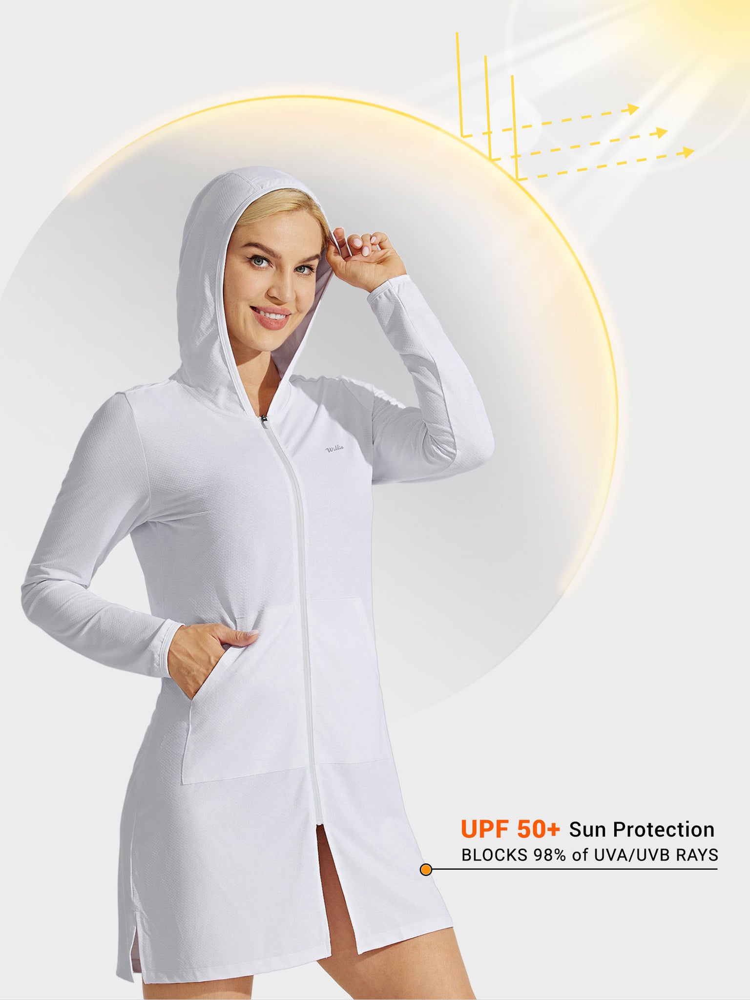 Women's Sun Protection Long Hoodie Jacket_White_model3