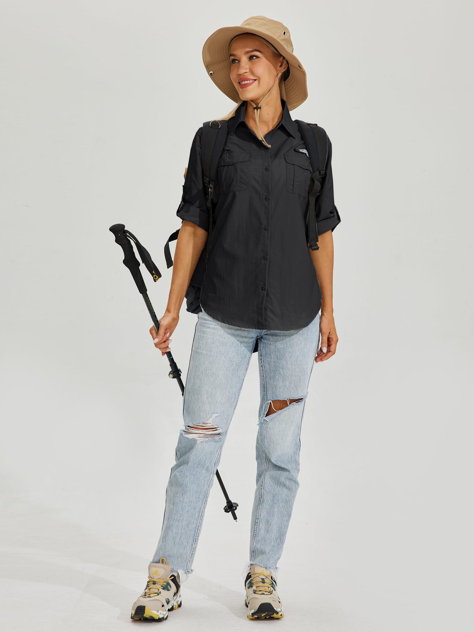 Women's Long Sleeve Fishing Shirt_Black_model6