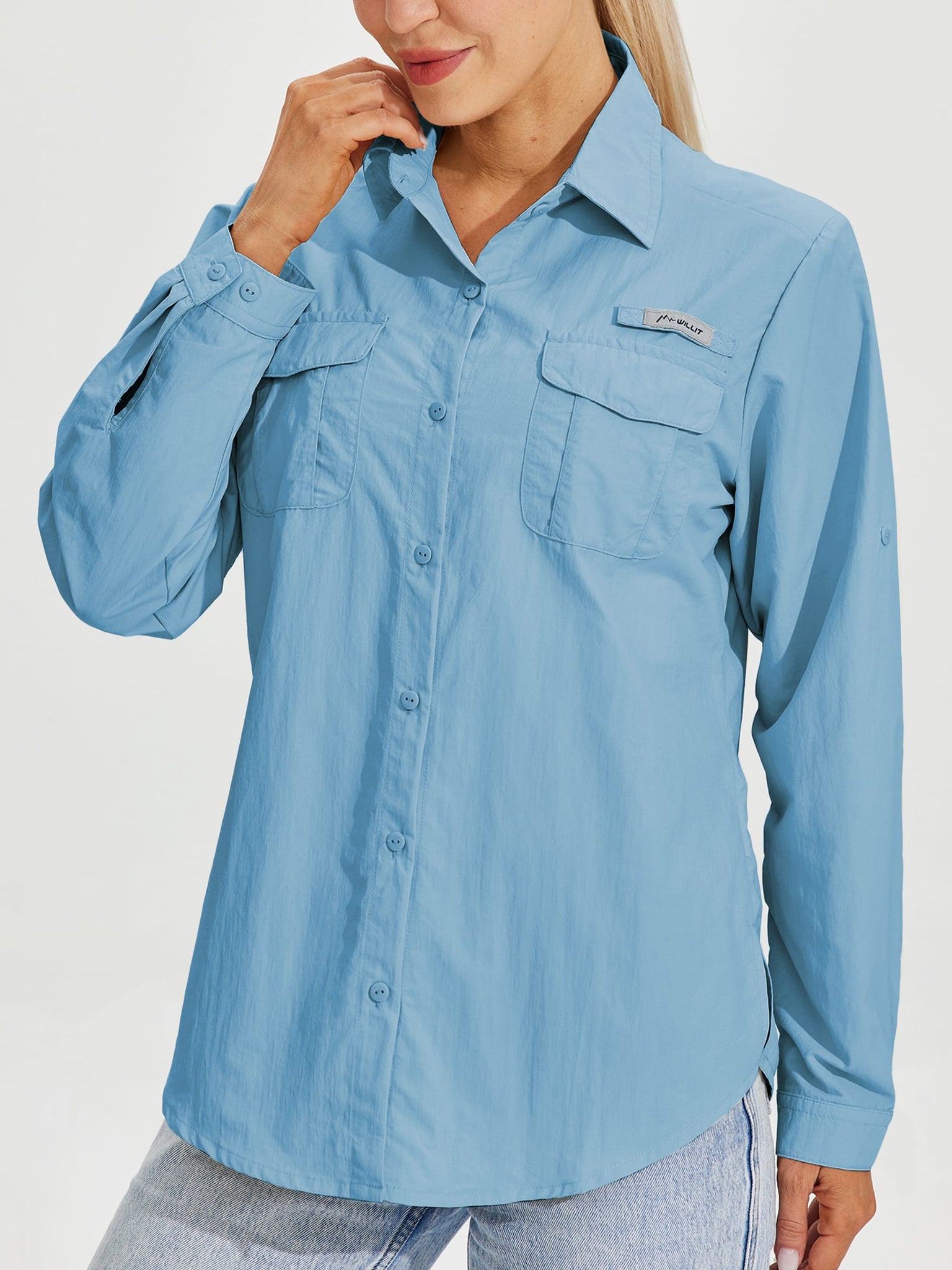 Women's Long Sleeve Fishing Shirt_Blue_model1