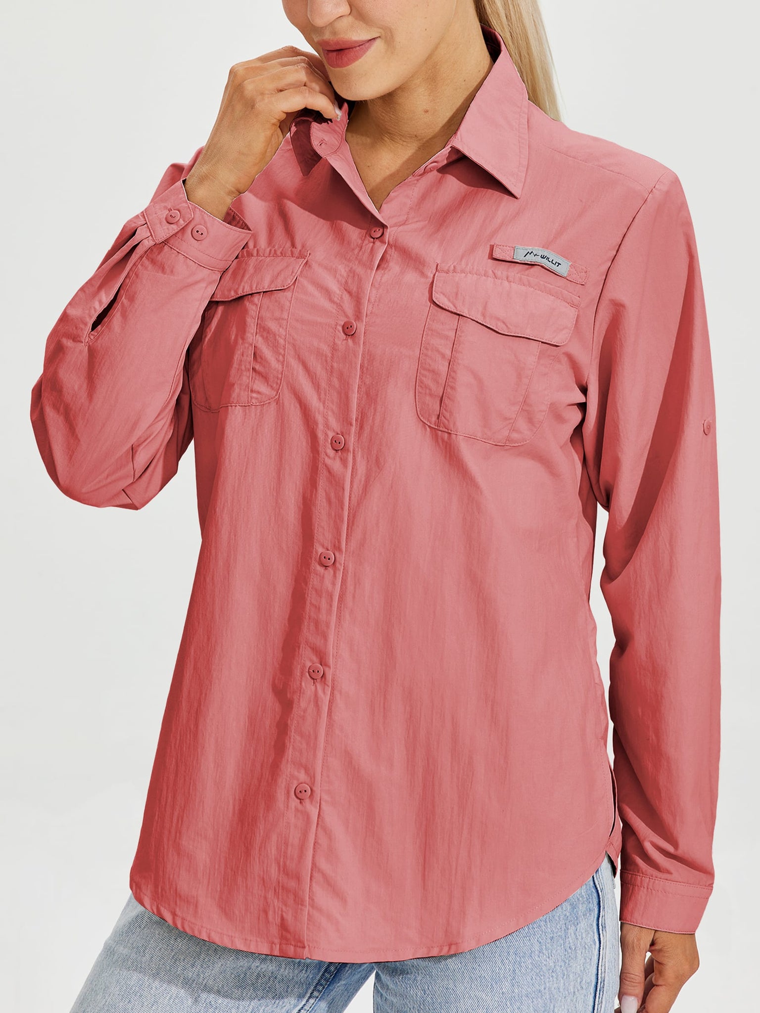 Women's Long Sleeve Fishing Shirt_Pink_model1