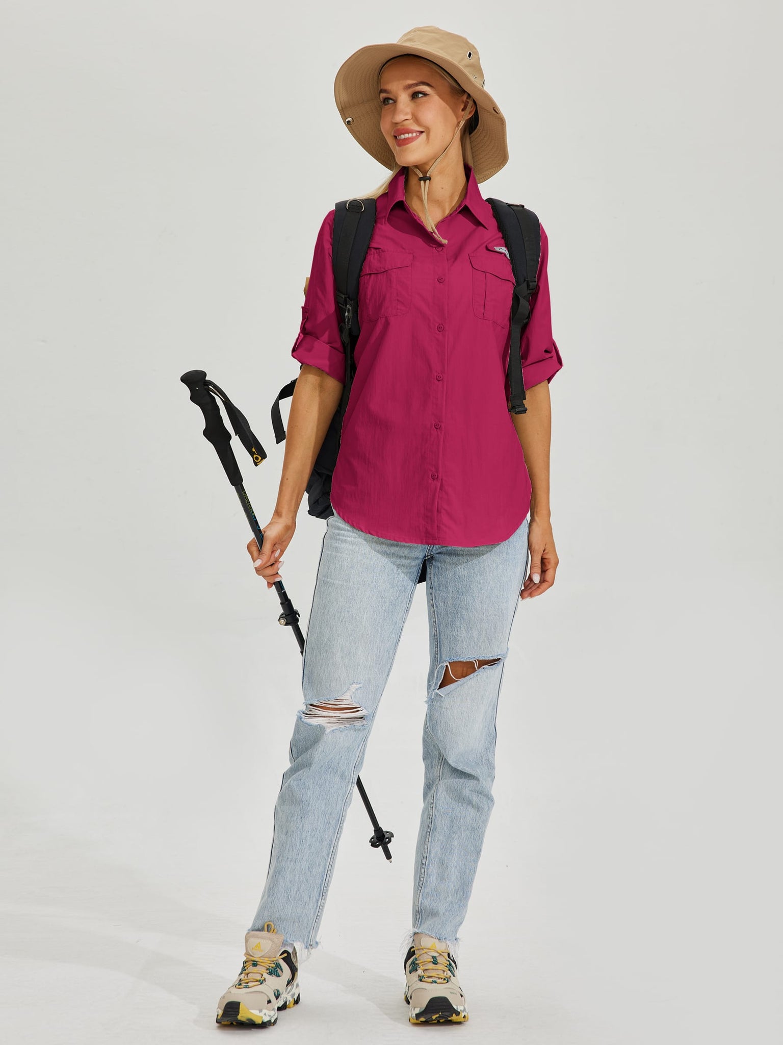 Women's Long Sleeve Fishing Shirt_Rosered_model4