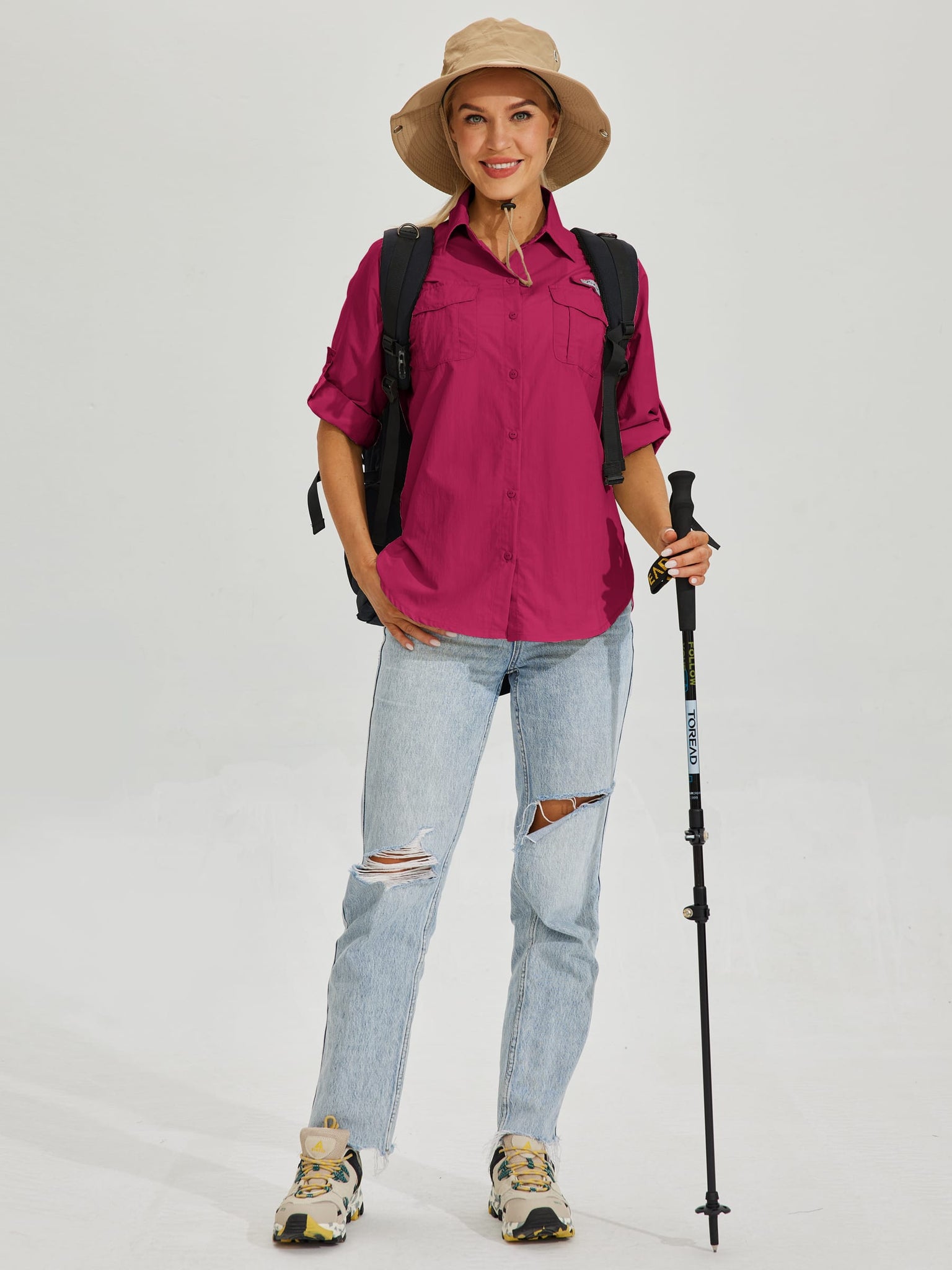 Women's Long Sleeve Fishing Shirt_Rosered_model5