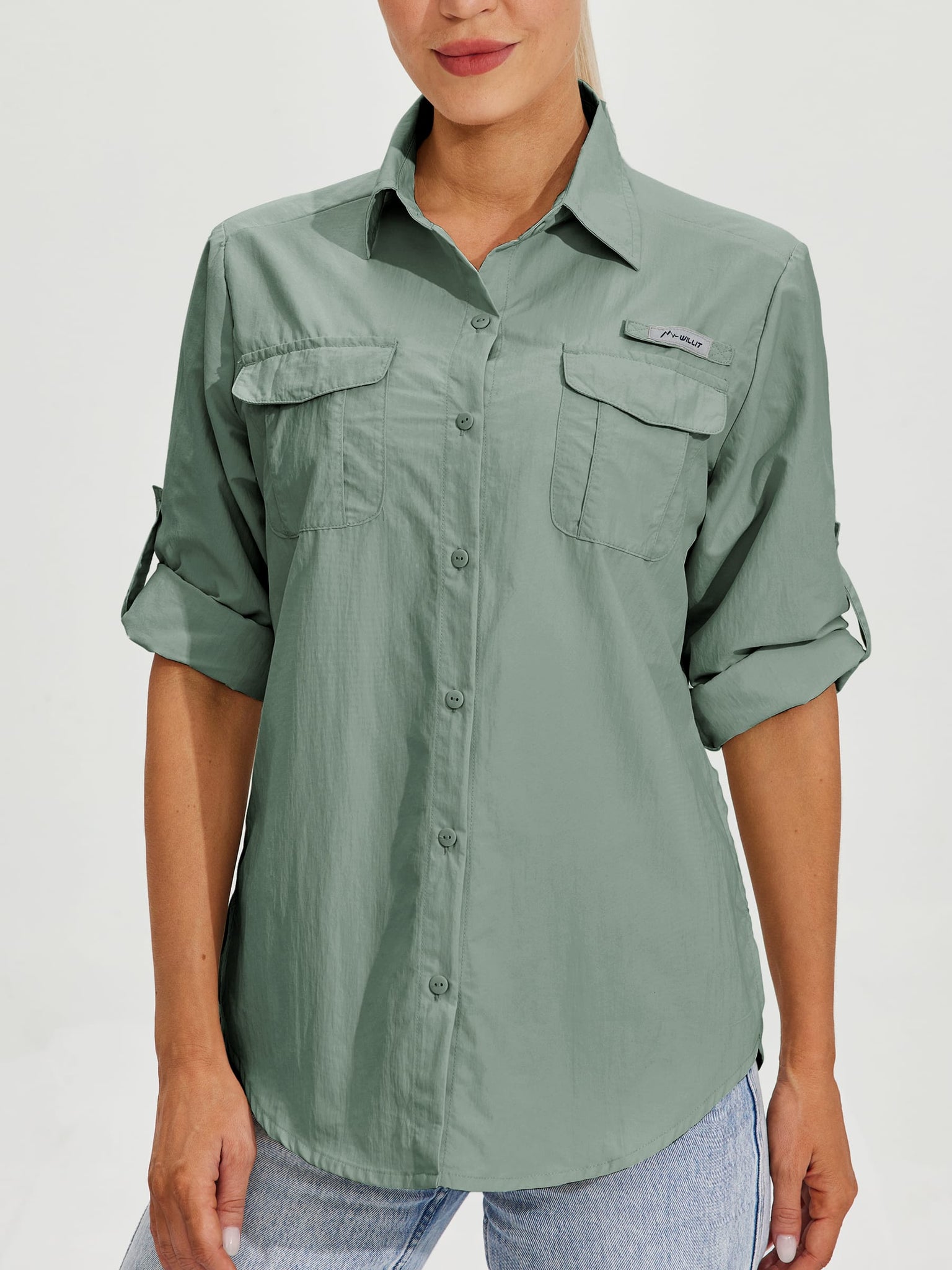 Women's Long Sleeve Fishing Shirt_Green_model3