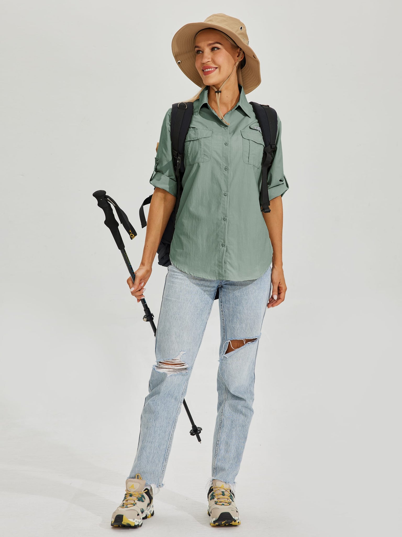 Women's Long Sleeve Fishing Shirt_Green_model4
