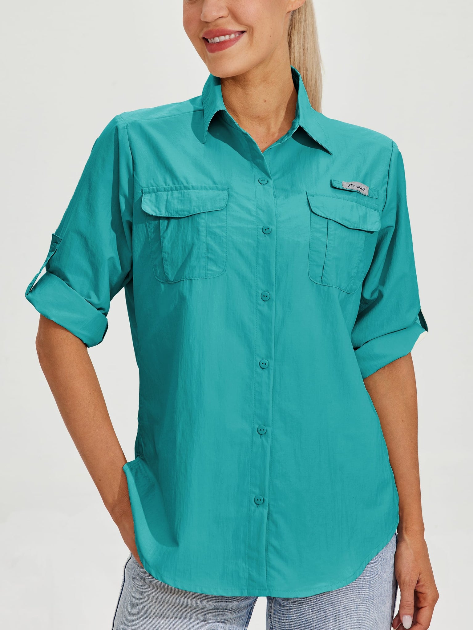 Women's Long Sleeve Fishing Shirt_Teal_model6