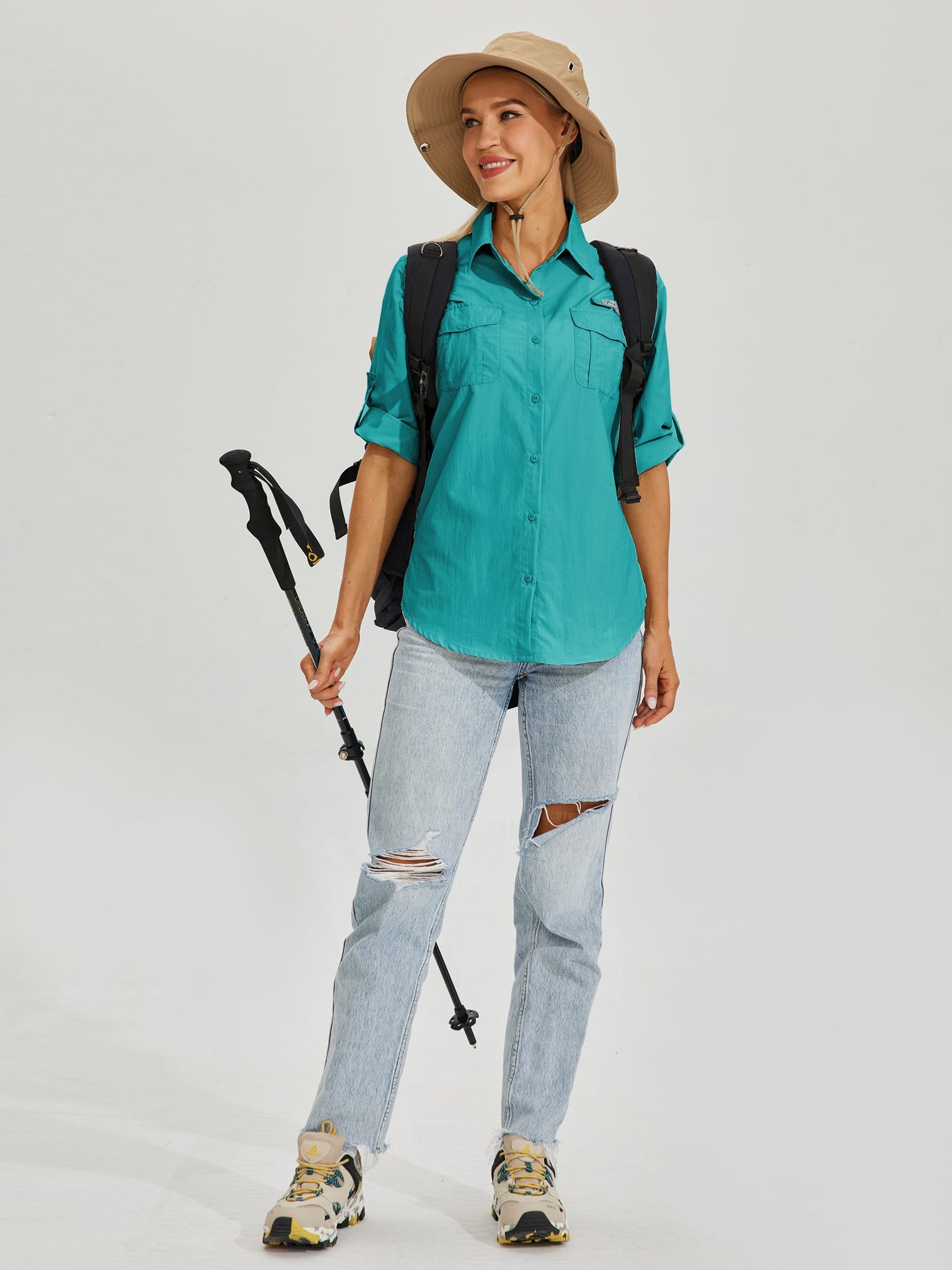 Women's Long Sleeve Fishing Shirt_Teal_model7