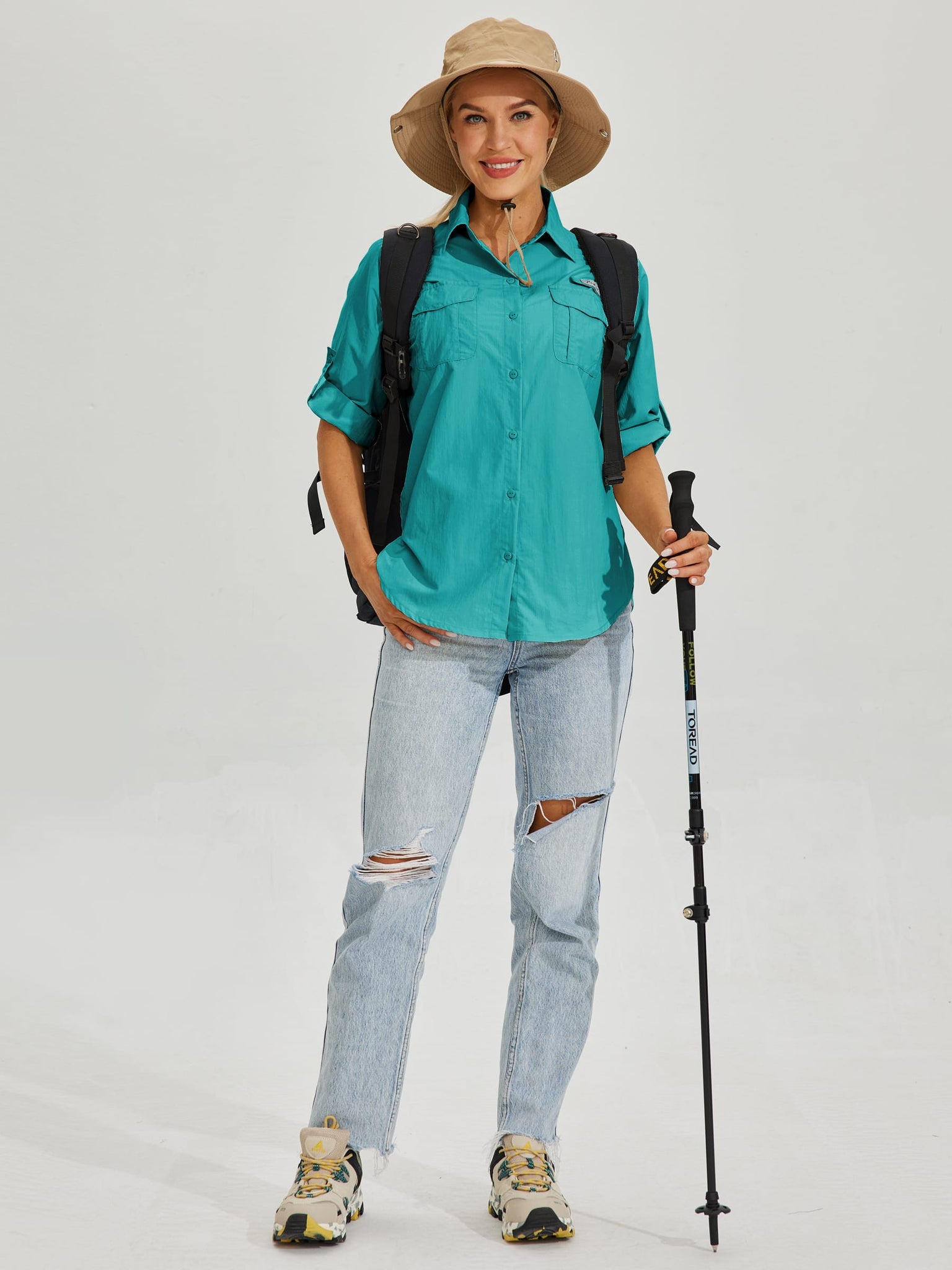 Women's Long Sleeve Fishing Shirt_Teal_model2