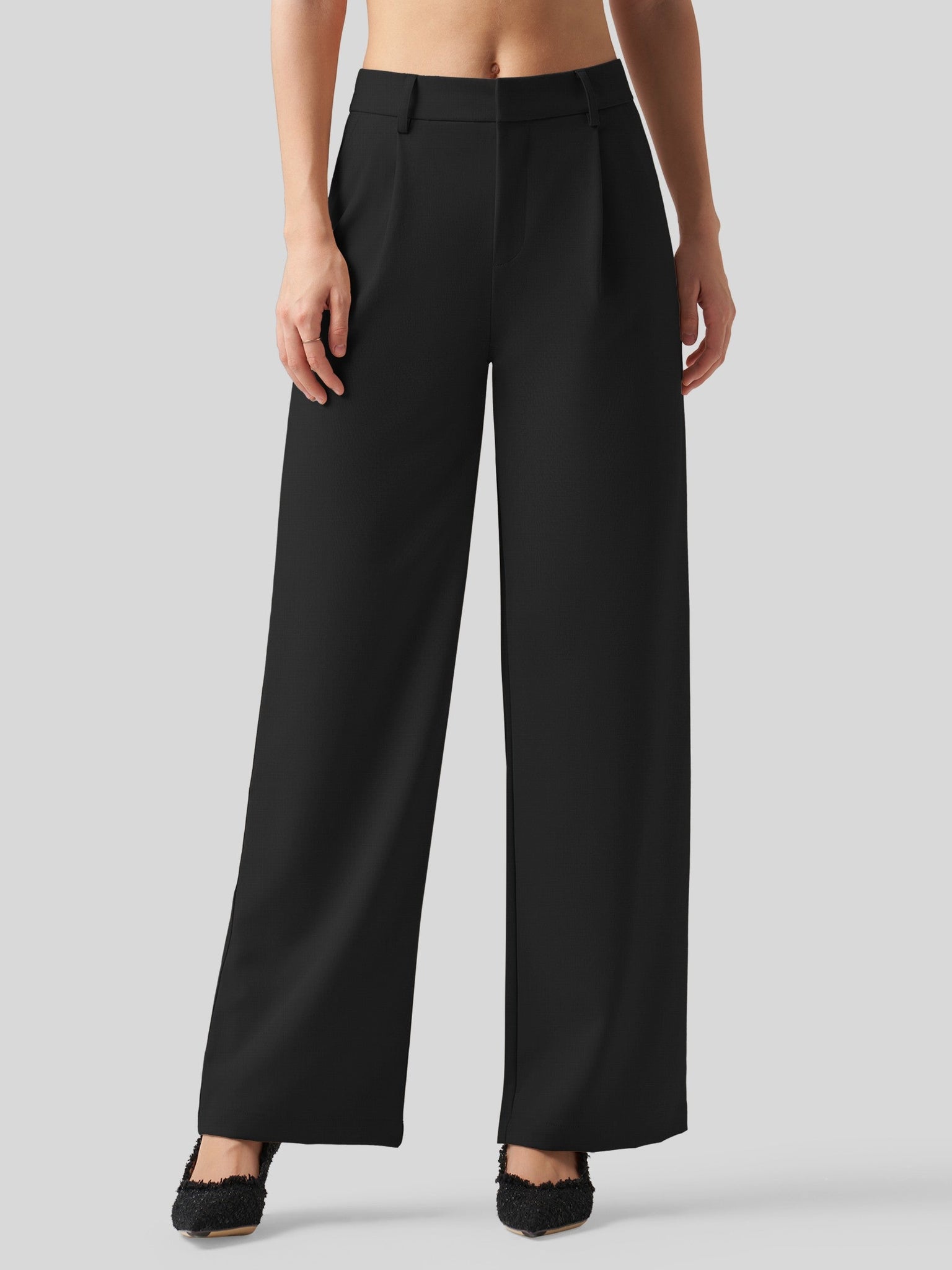 Willit Women's Pleated Wide Leg Pants 31 Inch_black