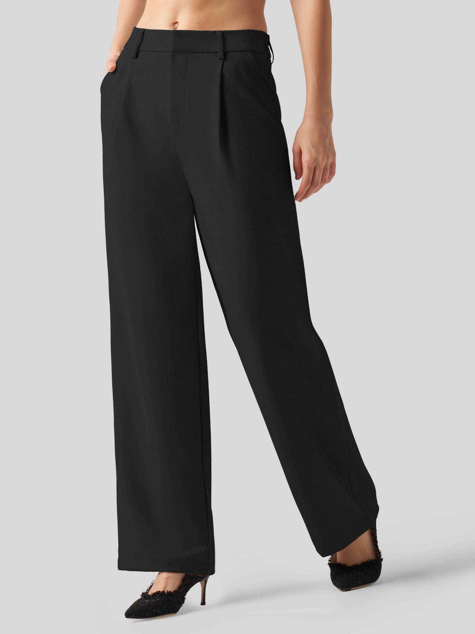 Willit Women's Pleated Wide Leg Pants 31 Inch_black