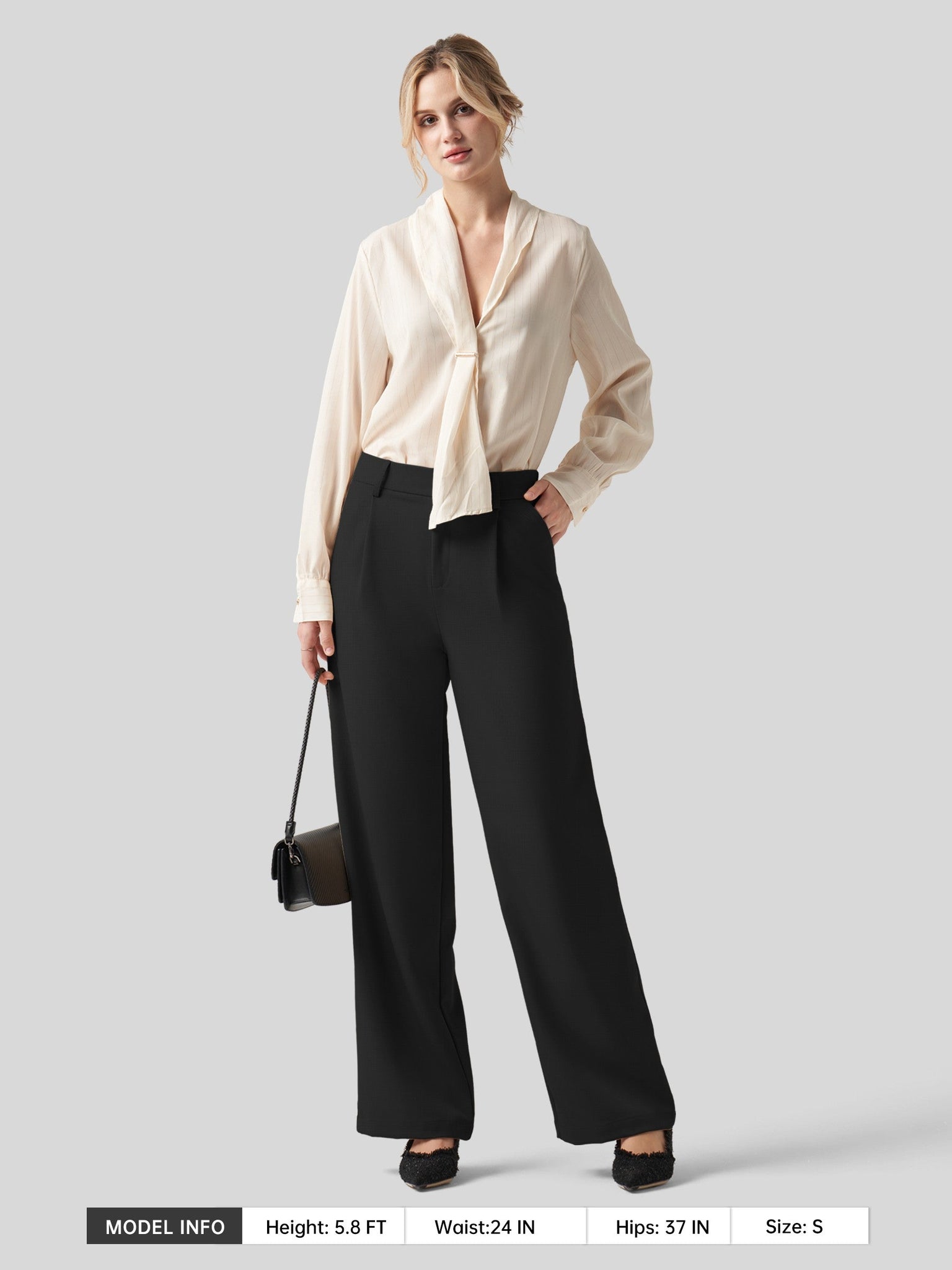 Willit Women's Pleated Wide Leg Pants 31 Inch_black