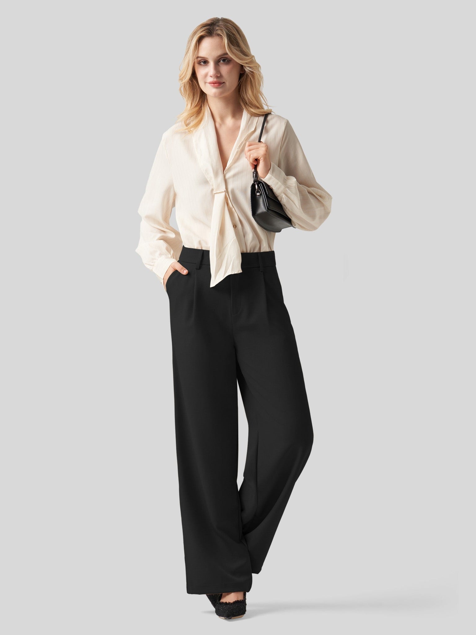 Willit Women's Pleated Wide Leg Pants 31 Inch_black