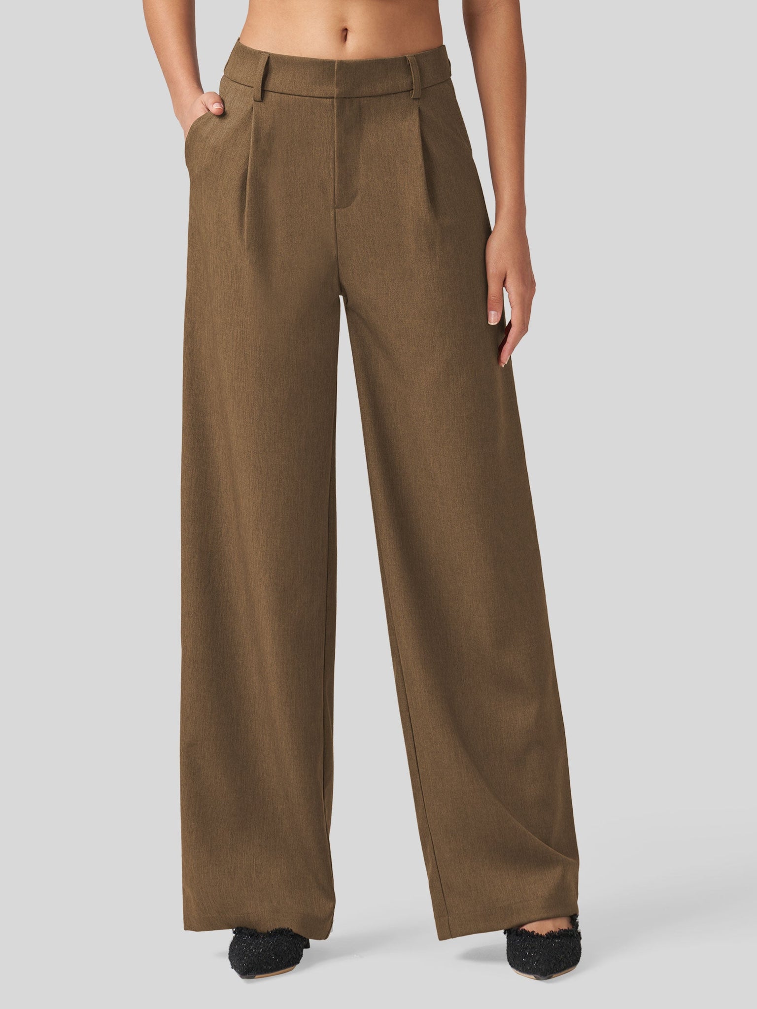 Willit Women's Pleated Wide Leg Pants 31 Inch_brown