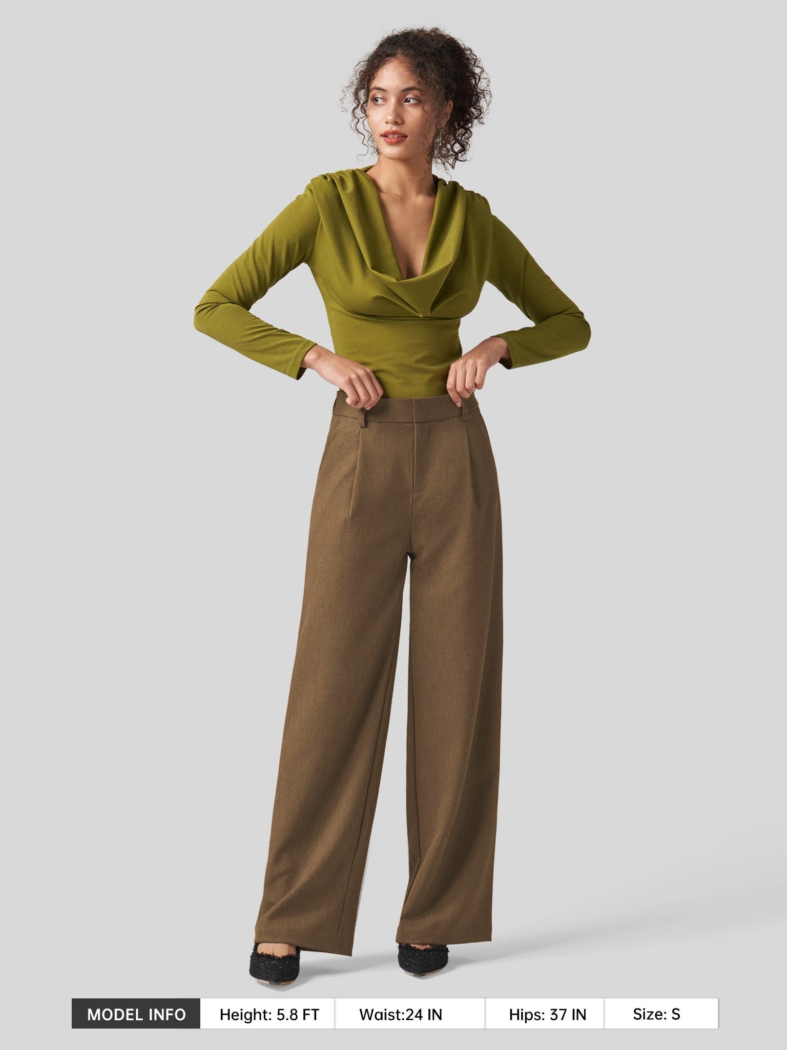 Willit Women's Pleated Wide Leg Pants 31 Inch_brown