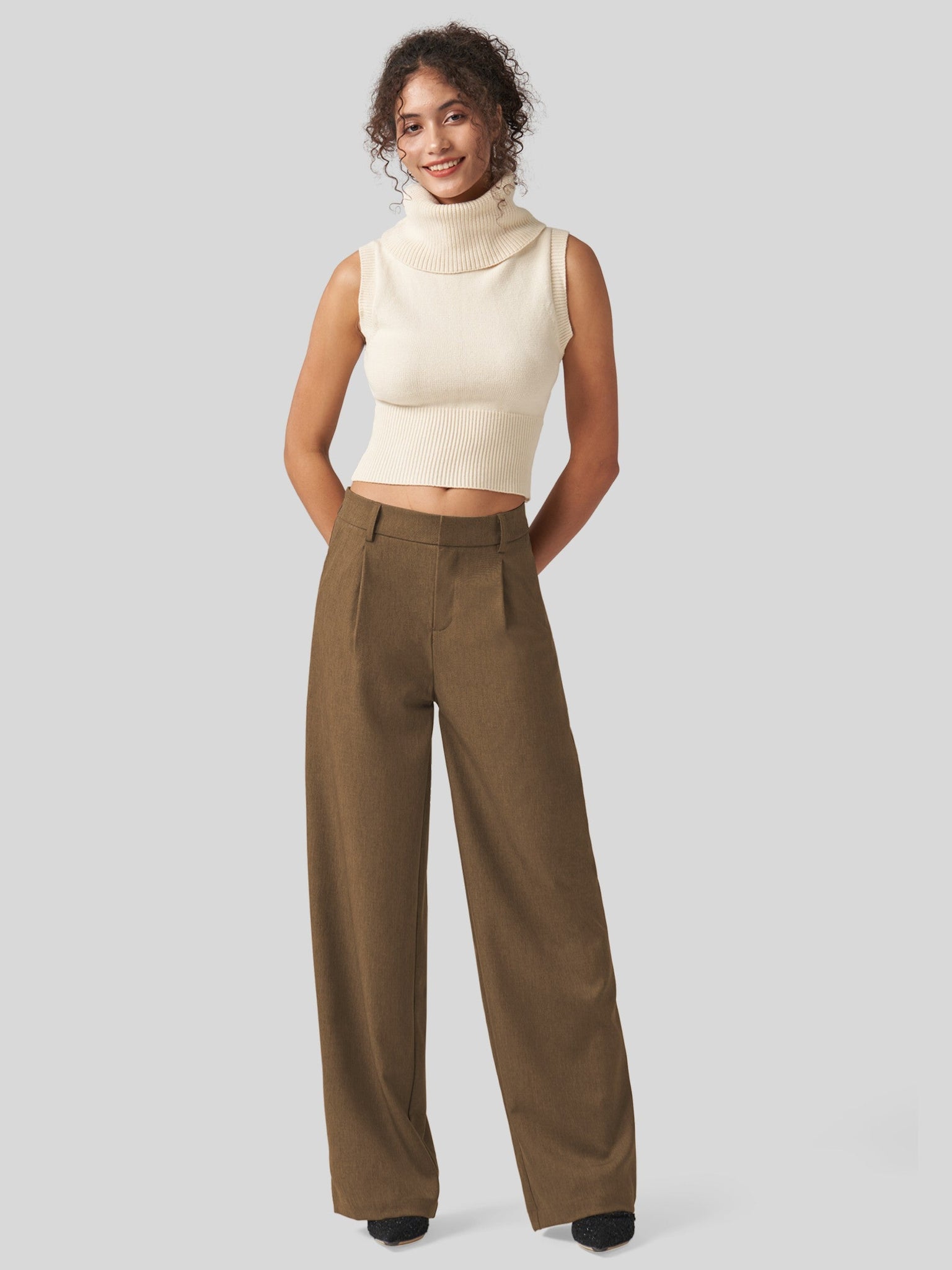 Willit Women's Pleated Wide Leg Pants 31 Inch_brown
